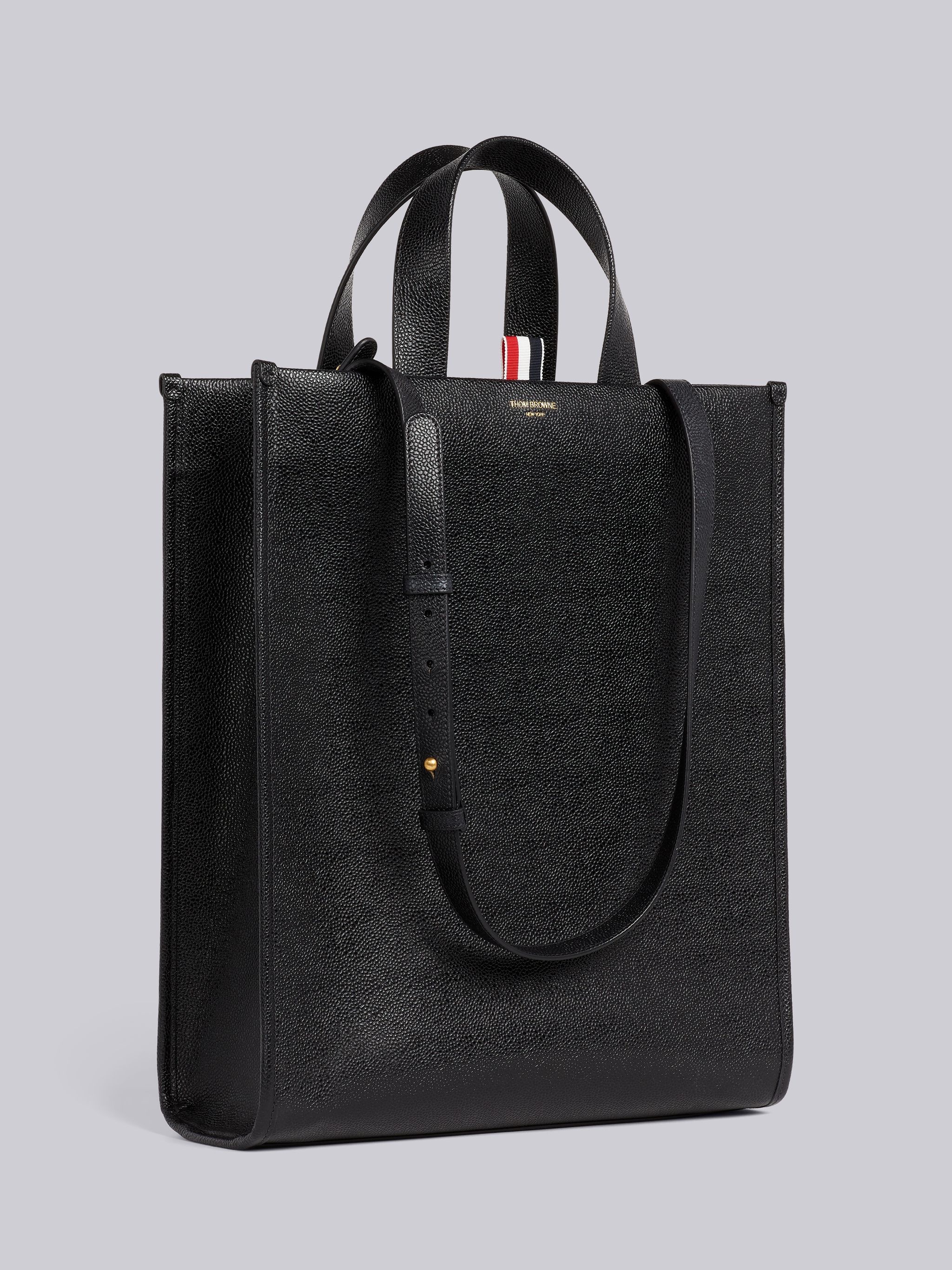 Black Pebble Grain Leather Shoulder Strap Tote - 3