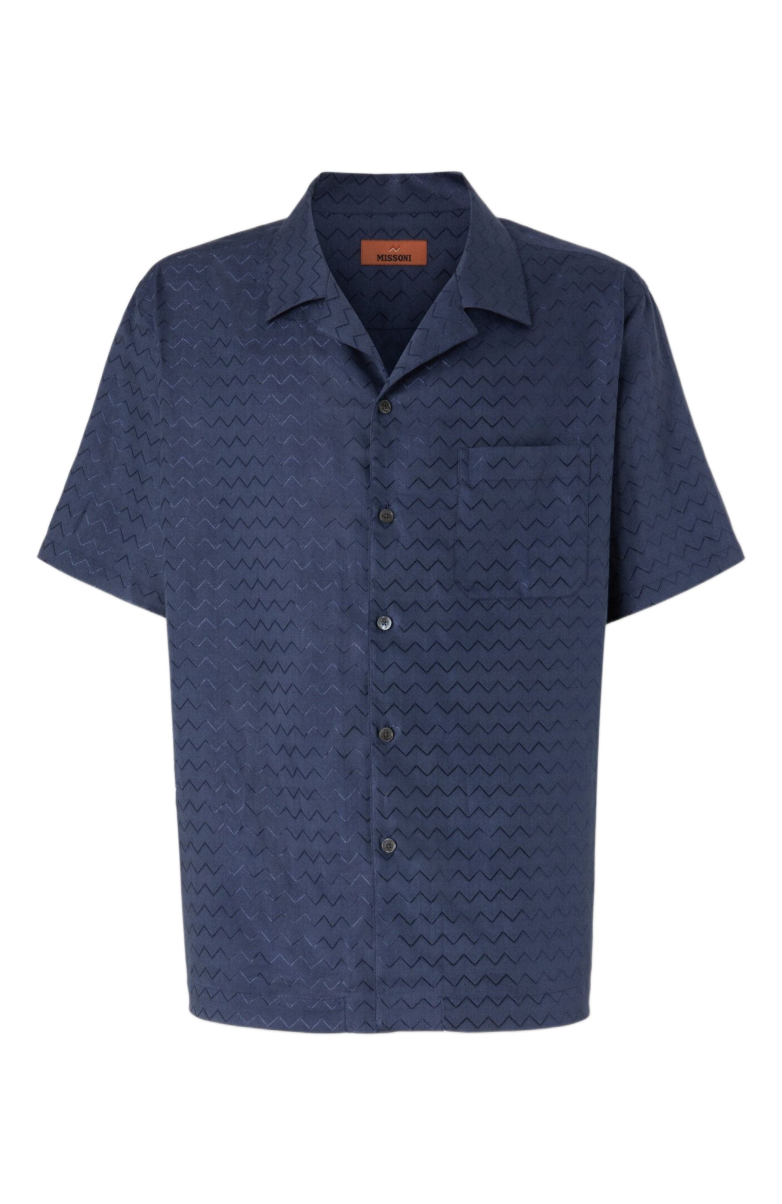Missoni Cotton, Viscose And Linen Bowling Shirt With Shiny Zigzag Pattern in Blue at Nordstrom - 6
