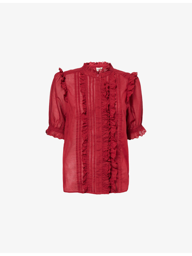 Ruffle-Trim Broderie Cotton Blouse 1