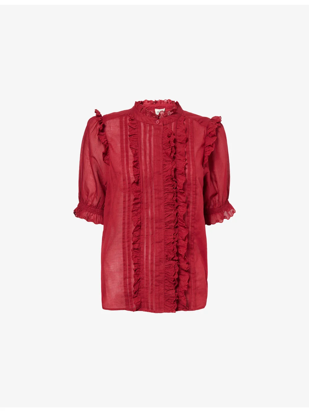 Ruffle-Trim Broderie Cotton Blouse - 1