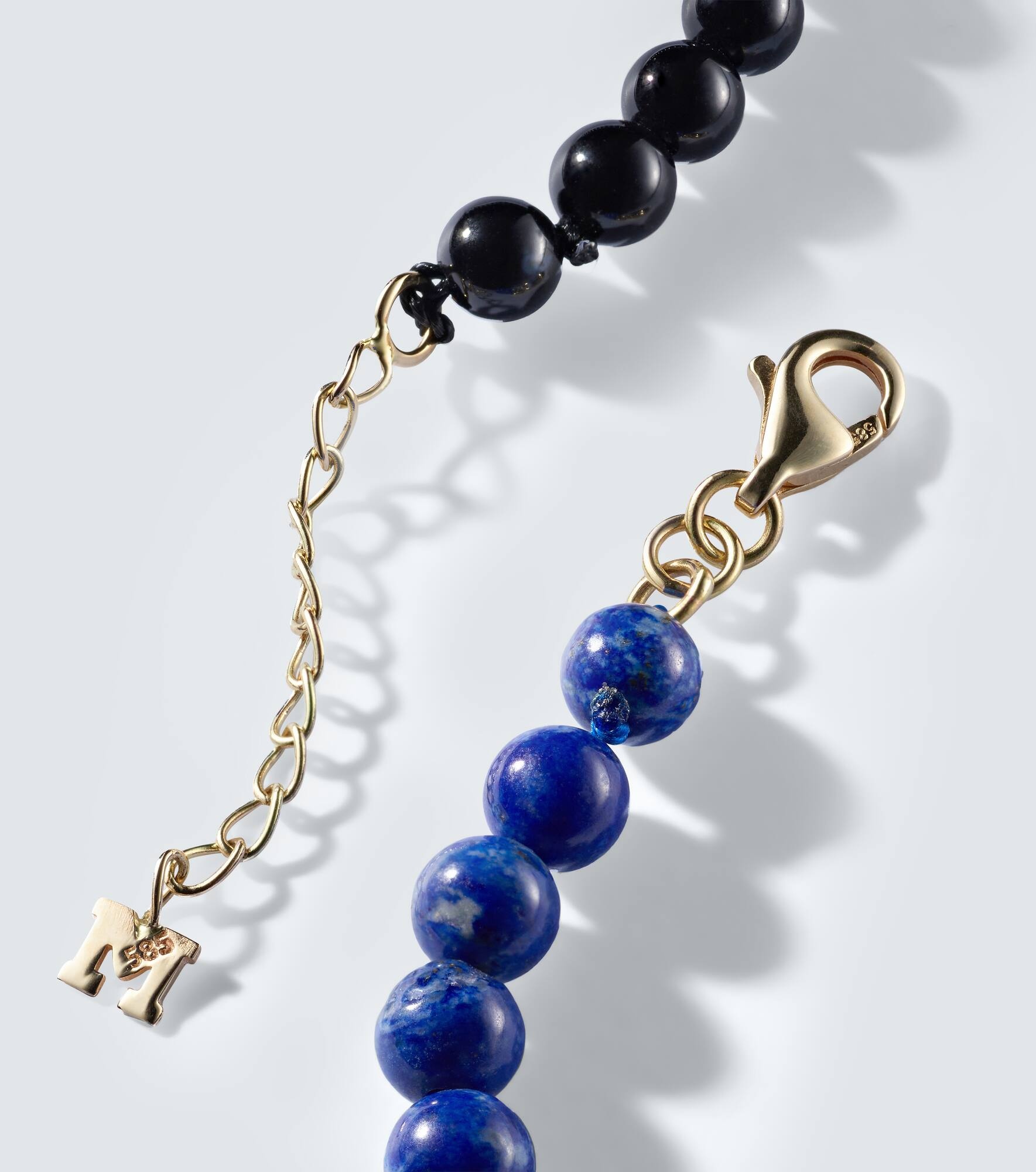 Set of 2 14kt gold beaded bracelets with lapis lazuli and onyx - 4