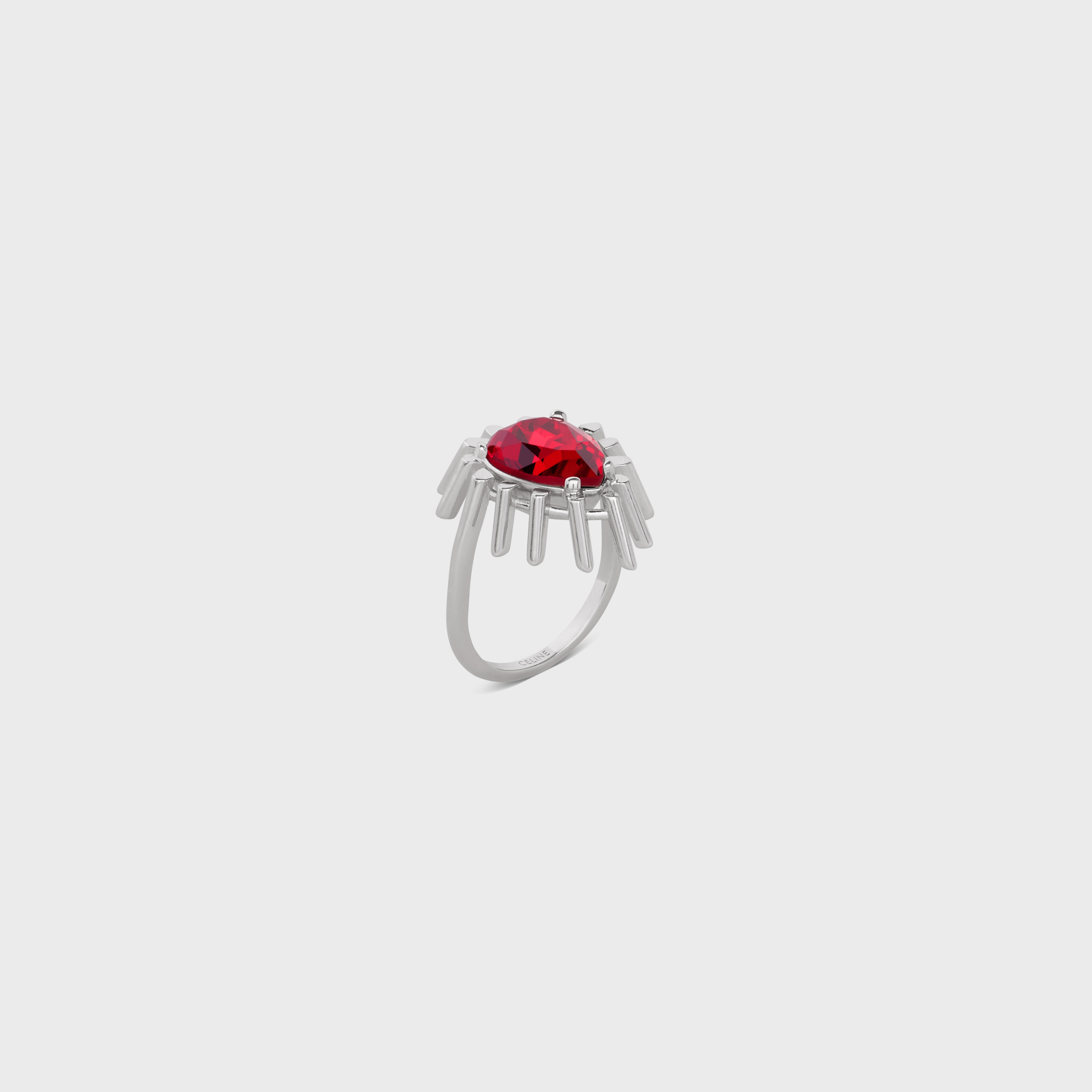Les Pierres Celine Ring in Brass with Rhodium Finish and Red Strass - 2