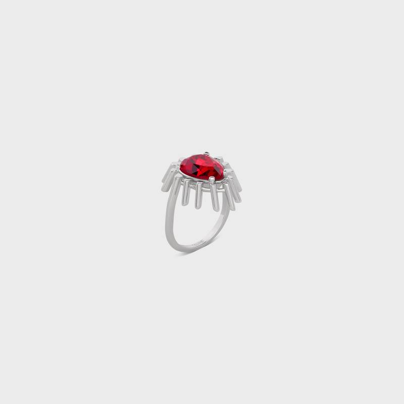 CELINE Les Pierres Celine Ring in Brass with Rhodium Finish and Red Strass outlook