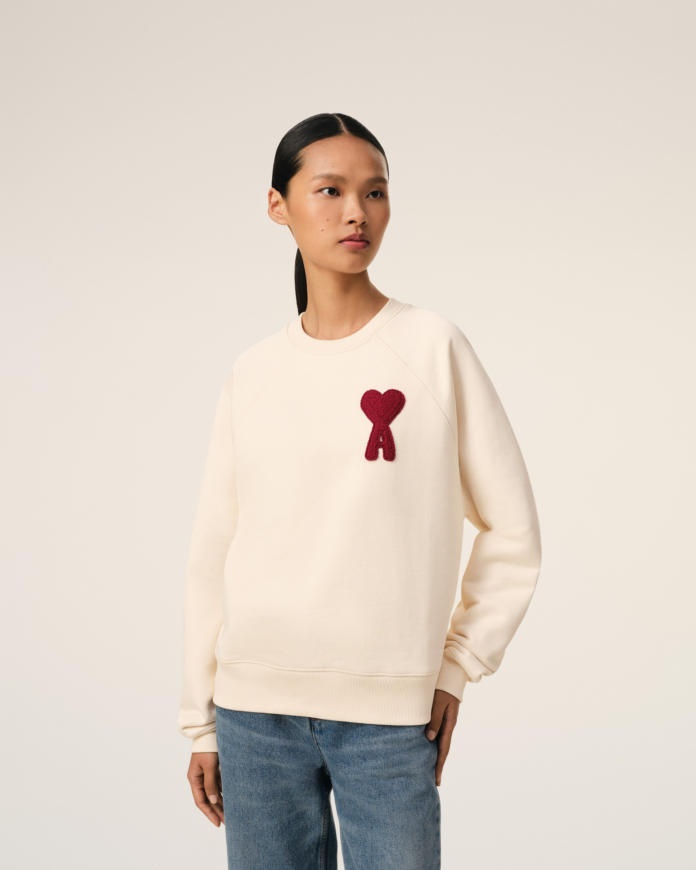 BEIGE COTTON AMI DE COEUR PATCH SWEATSHIRT - 9