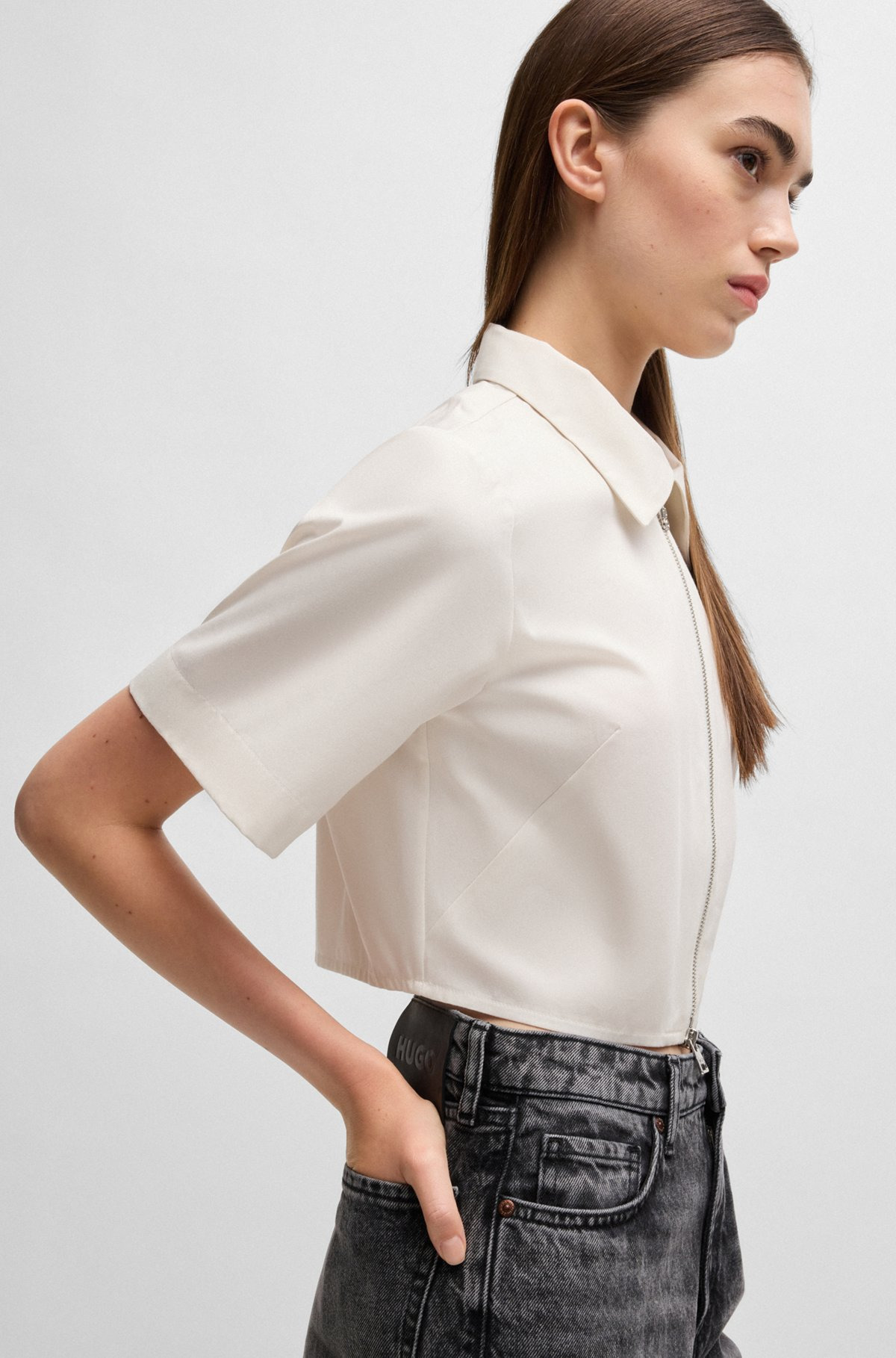 CROPPED BLOUSE IN COTTON TWILL - 6