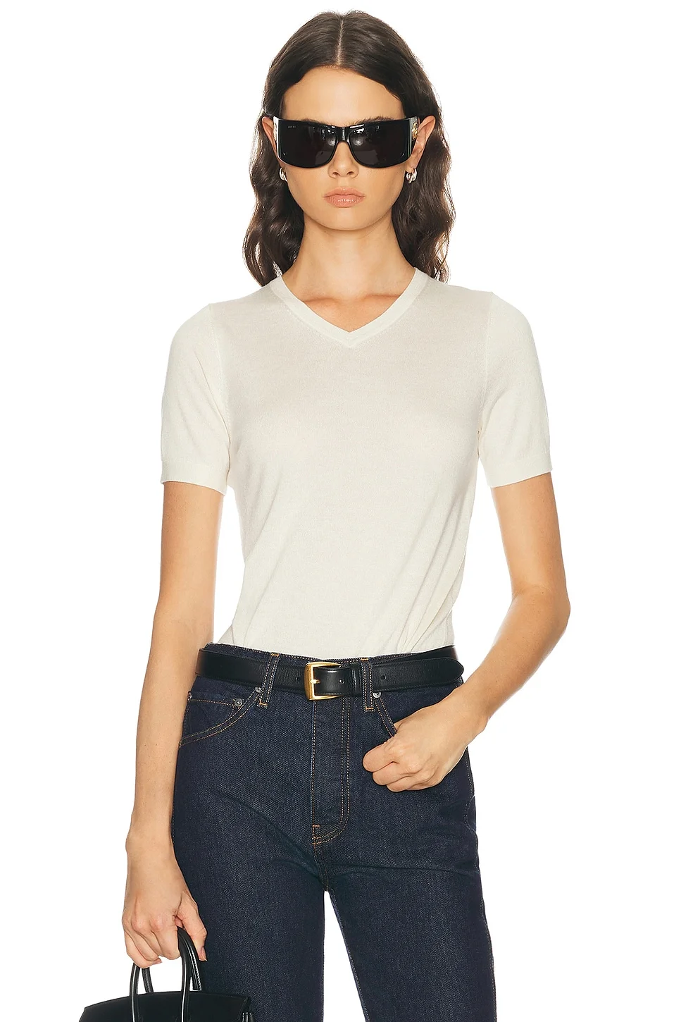 Silk Cashmere V-Neck Knit Tee - 1