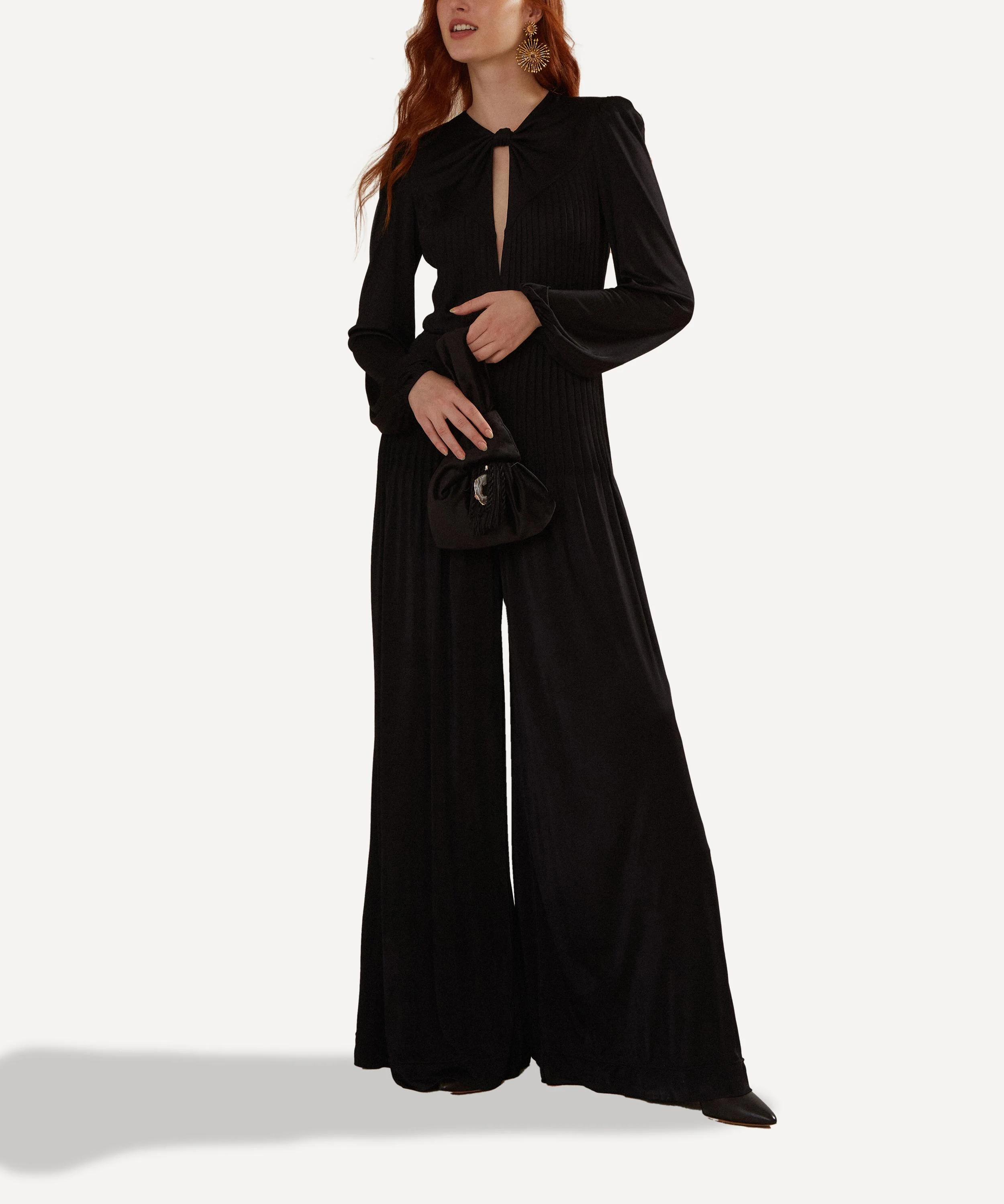 Black Long Sleeve Knot Jumpsuit - 1