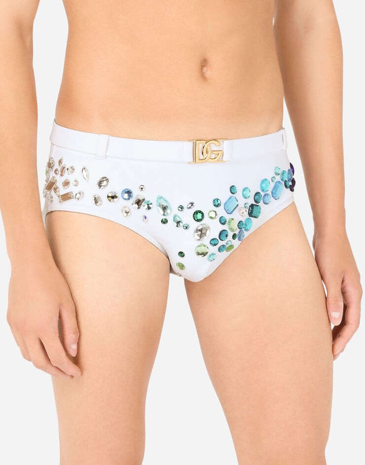DG-logo swim briefs with high-cut leg and crystals - 4