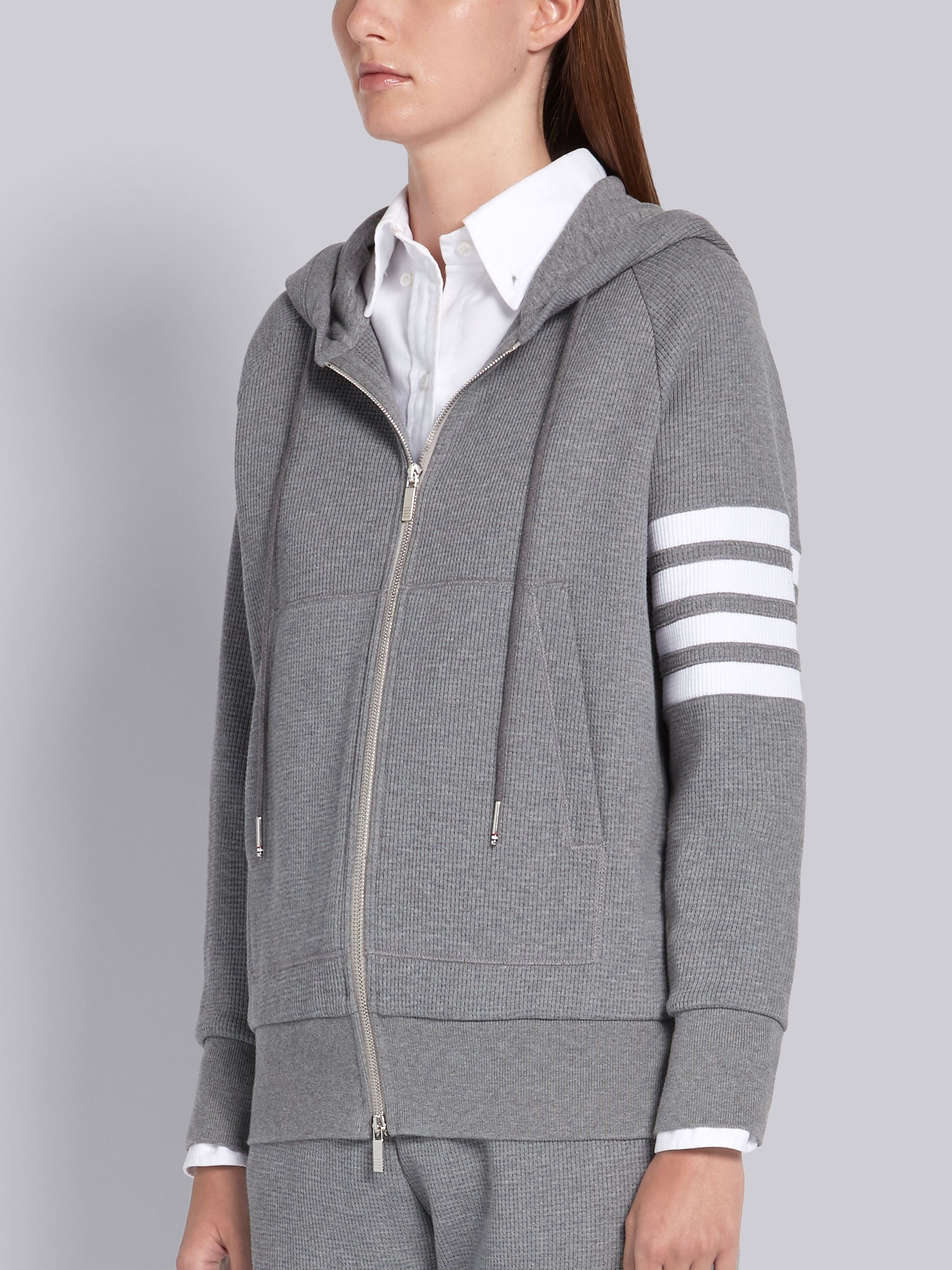 Medium Grey Waffle Zip-Up 4-Bar Hoodie - 2