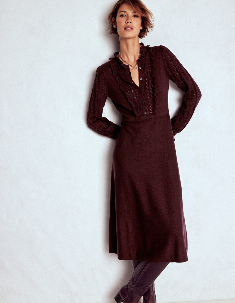 Winifred Frilled Knitted Dress-Coffee Bean 6