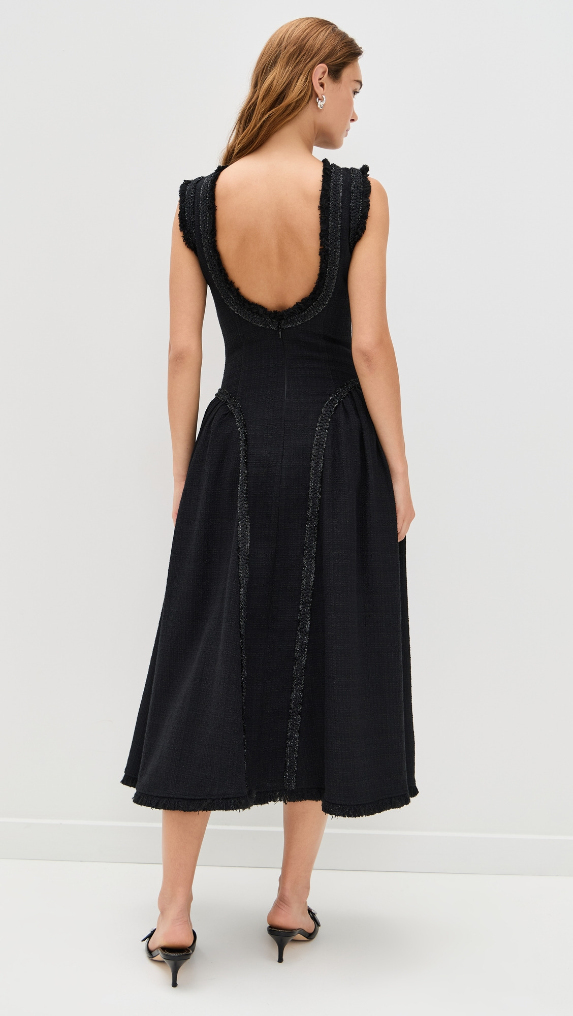 Black Boucle Sleeveless Midi Dress - 2
