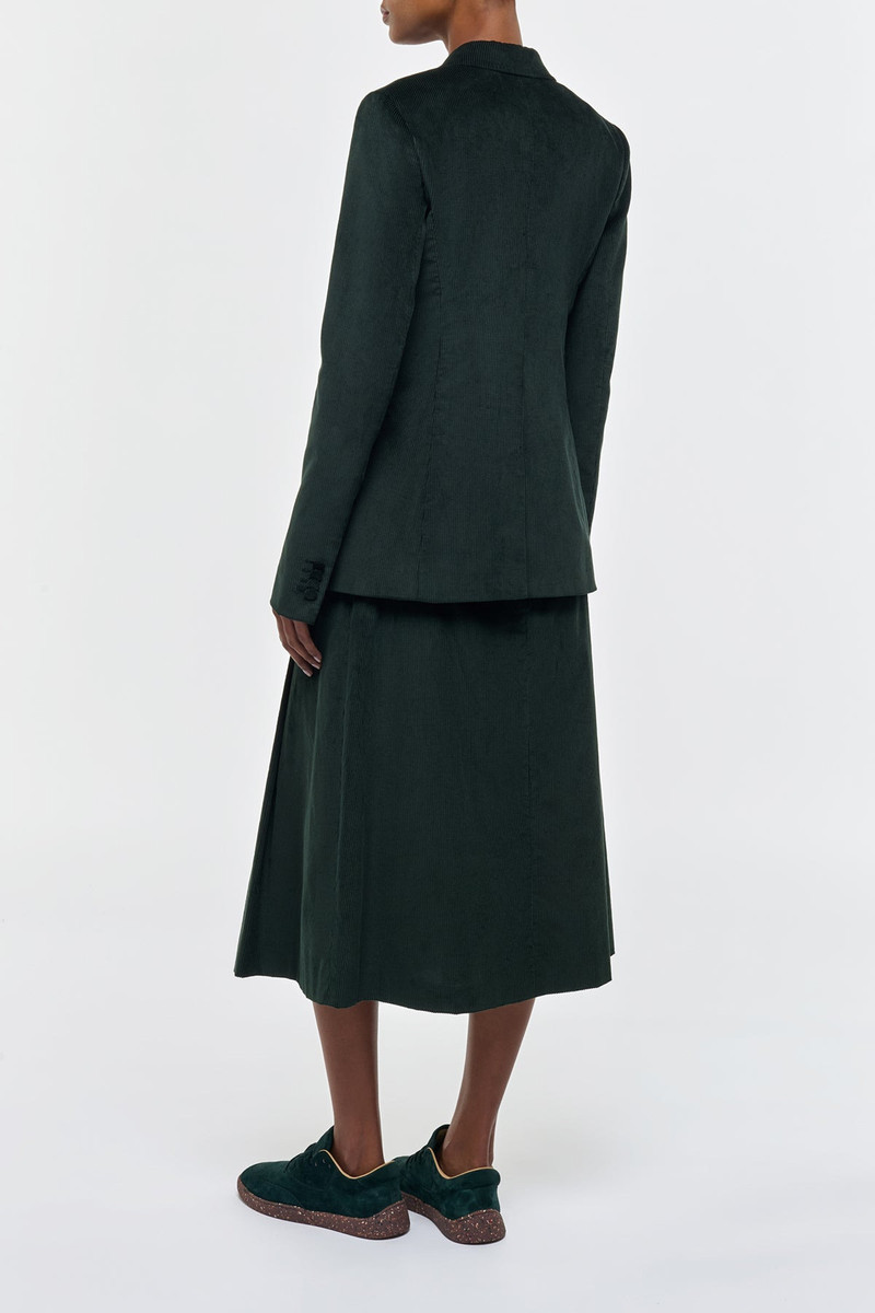 Wesley Pleated Midi Skirt in English Green Sea Island Cotton Corduroy 4