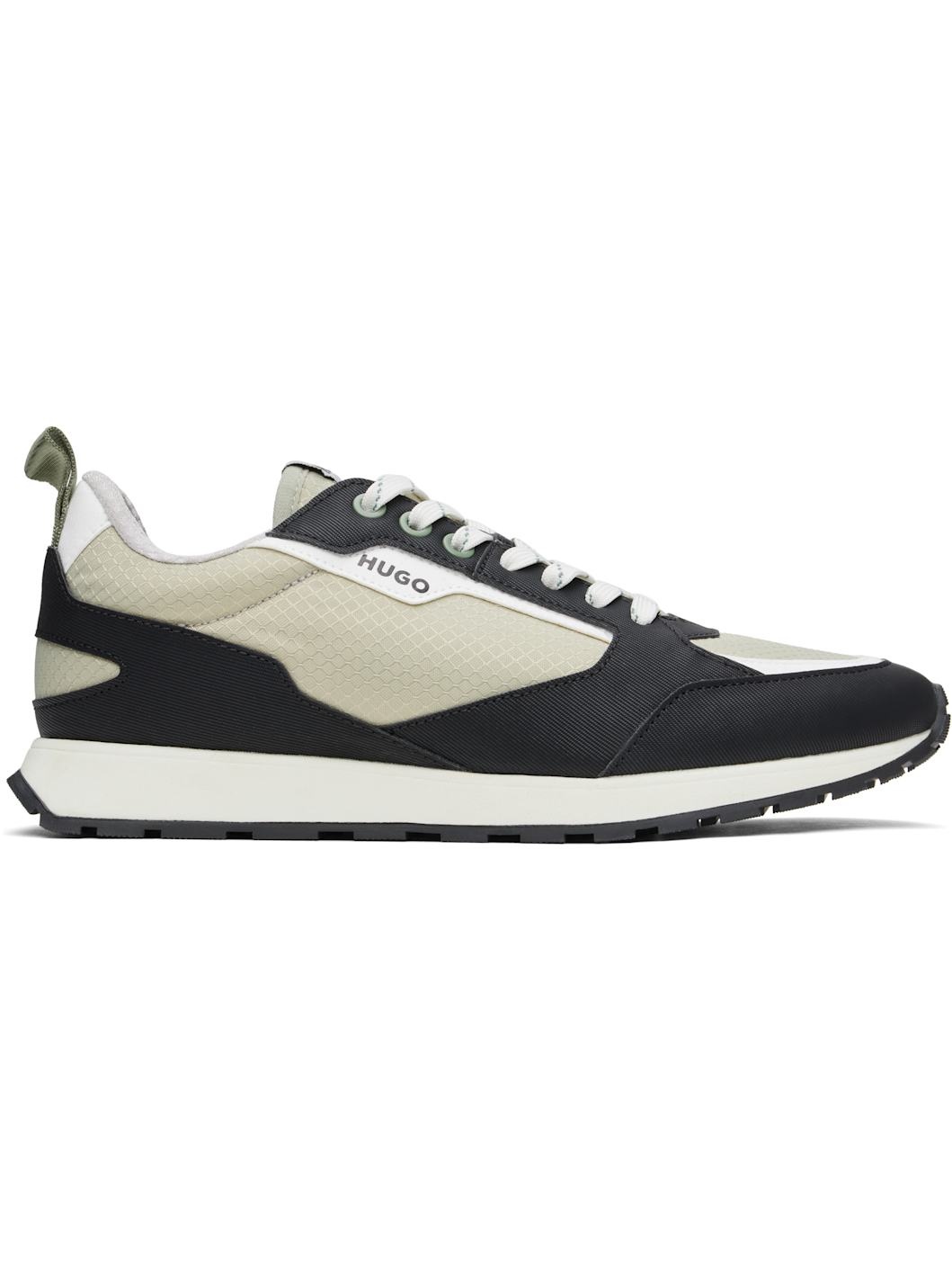 Black & Beige Mixed-Material Ripstop & Faux-Leather Sneakers - 1