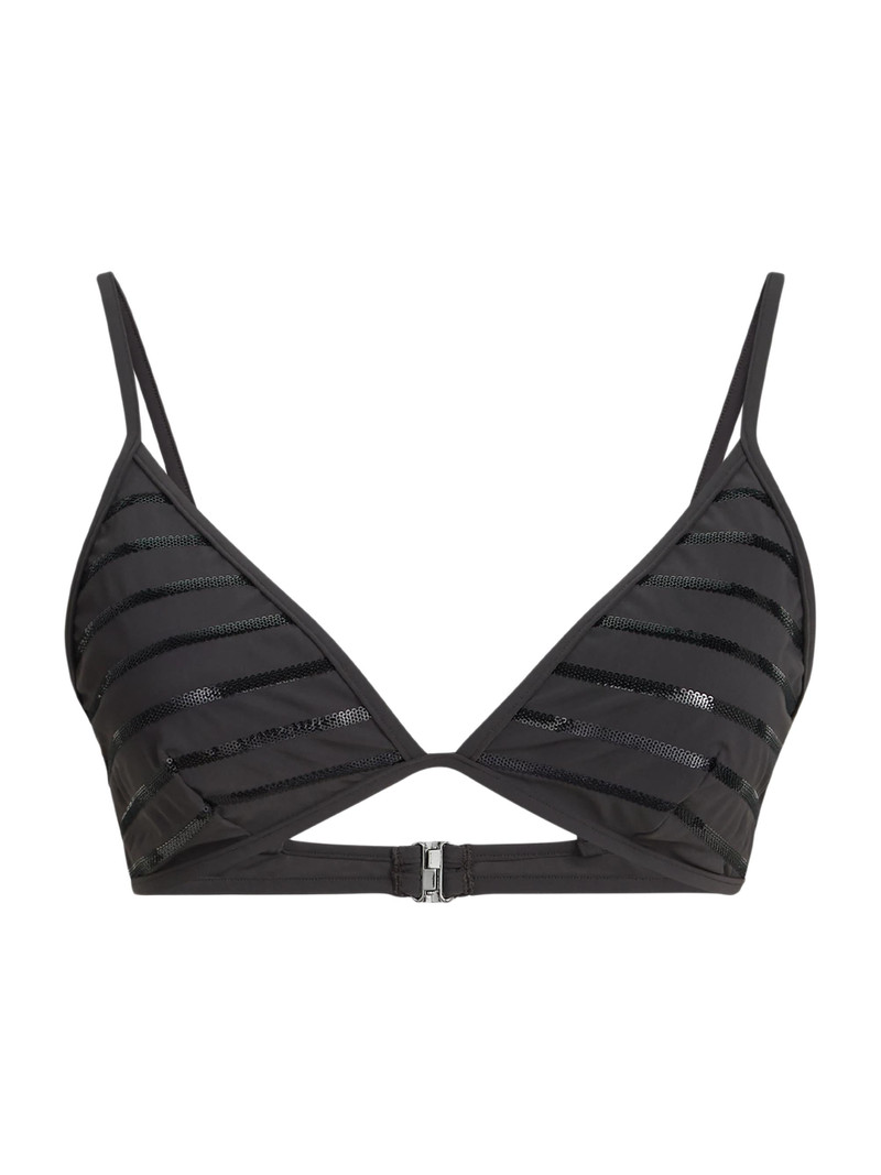 Women's Dazzling Stripes Bikini Top in Techno Jersey with Monili - Lignite 1