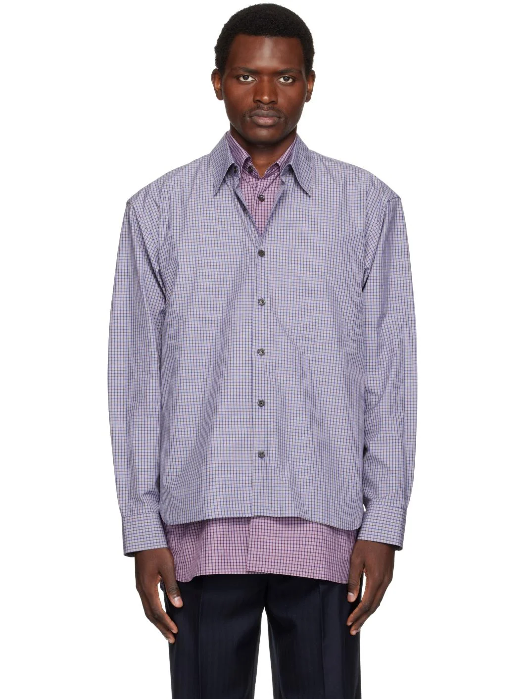 Blue Double-Layer Cotton Shirt - 1