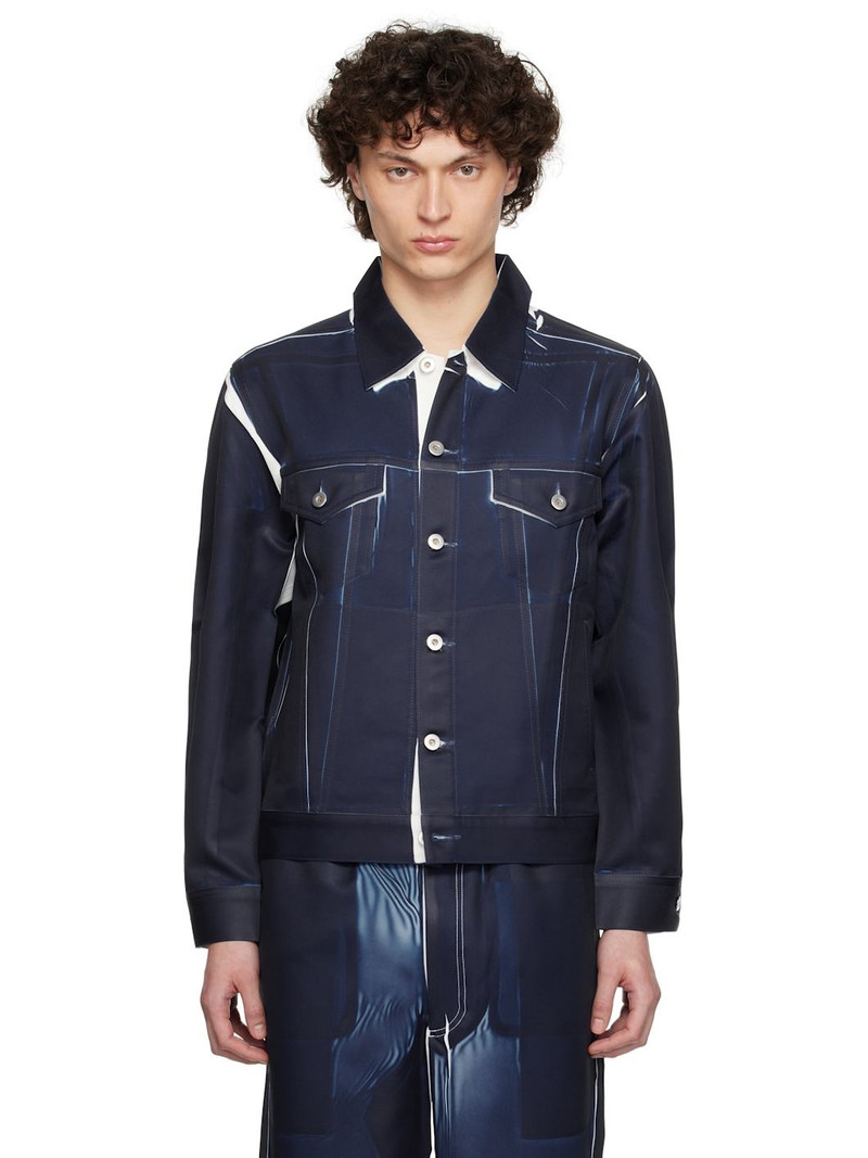 Navy Overprint Trucker Jacket 1
