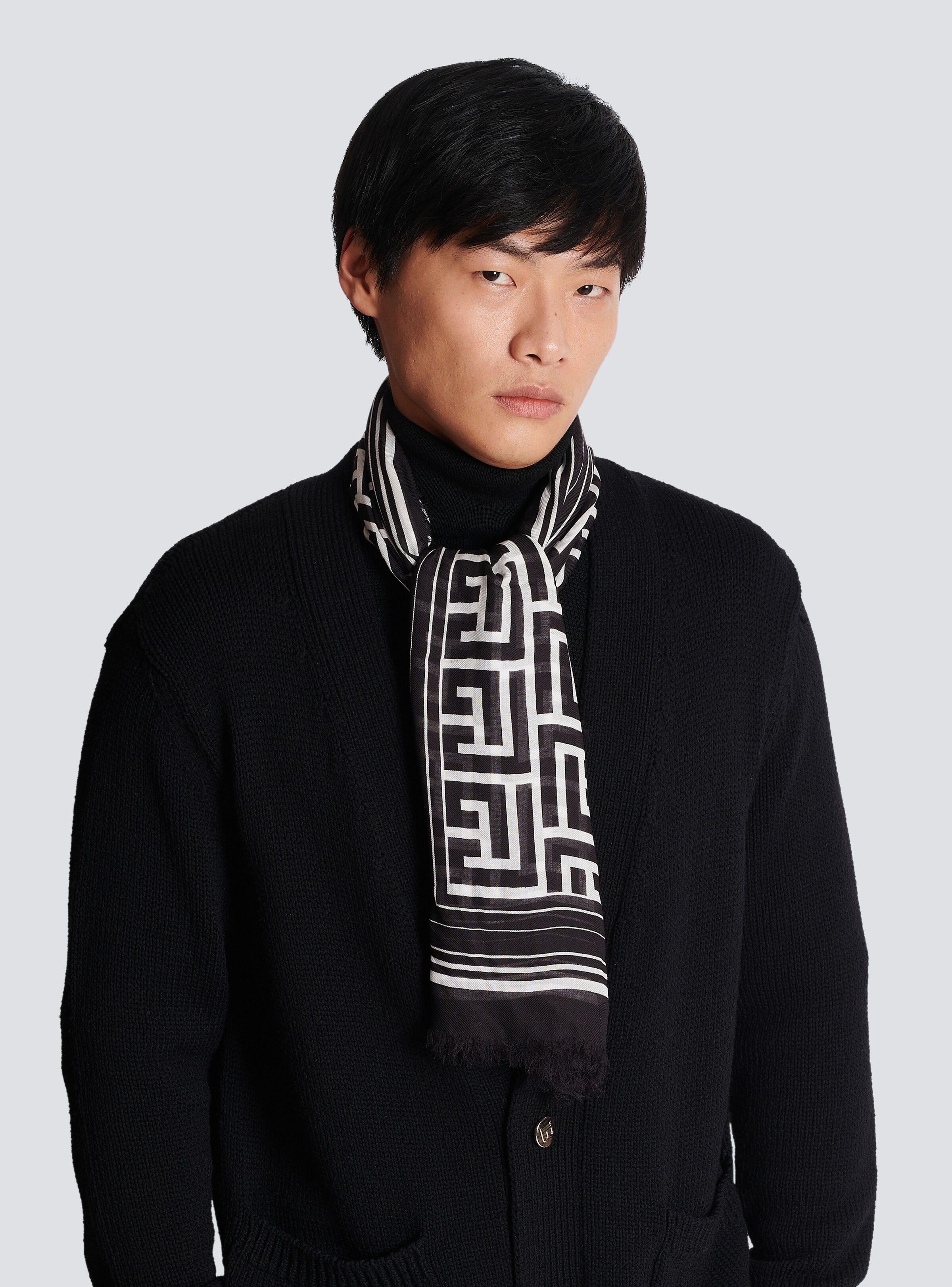 Balmain two-tone ribbed knit scarf - Grey