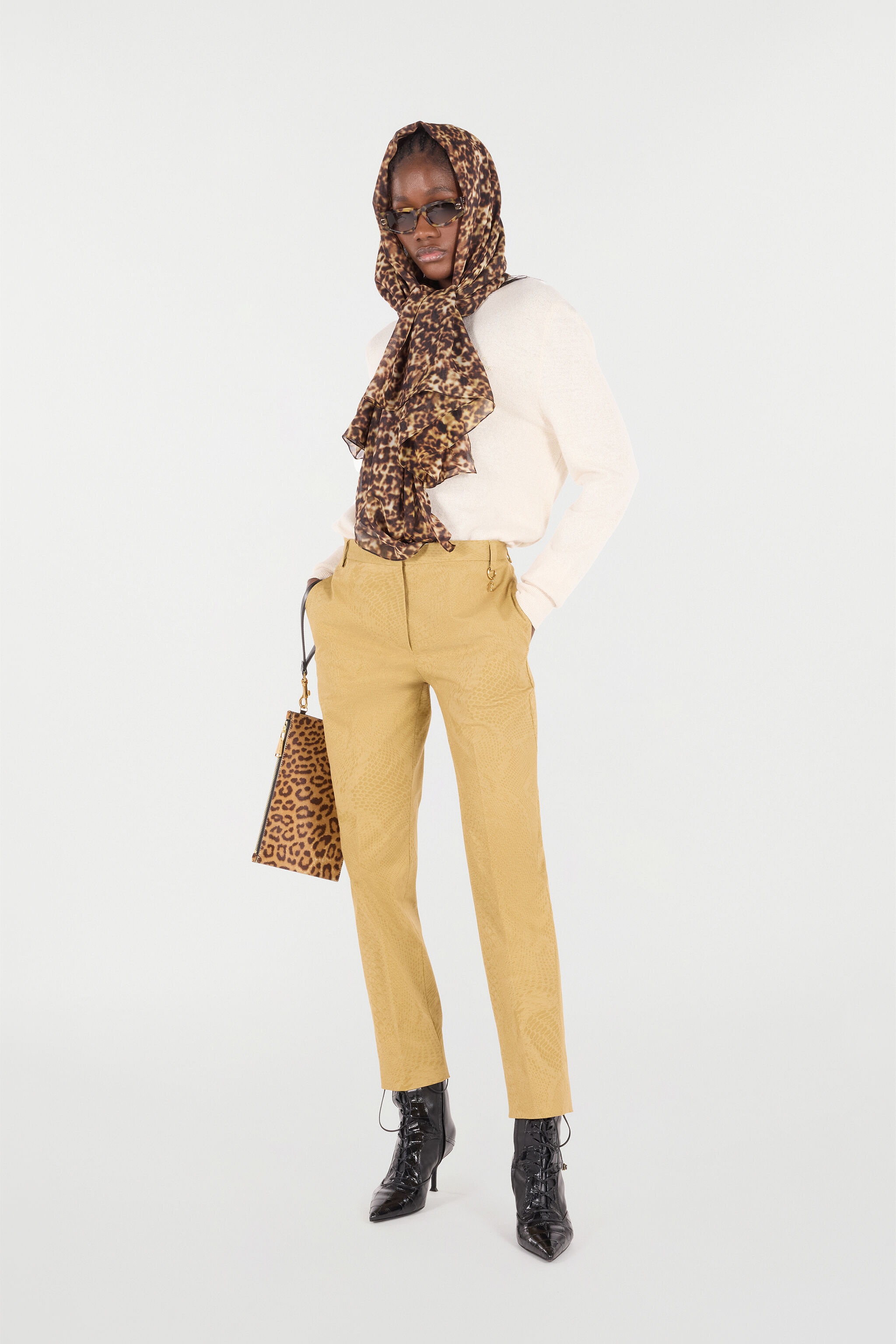 Solid-Color Python-Print Pants - 2