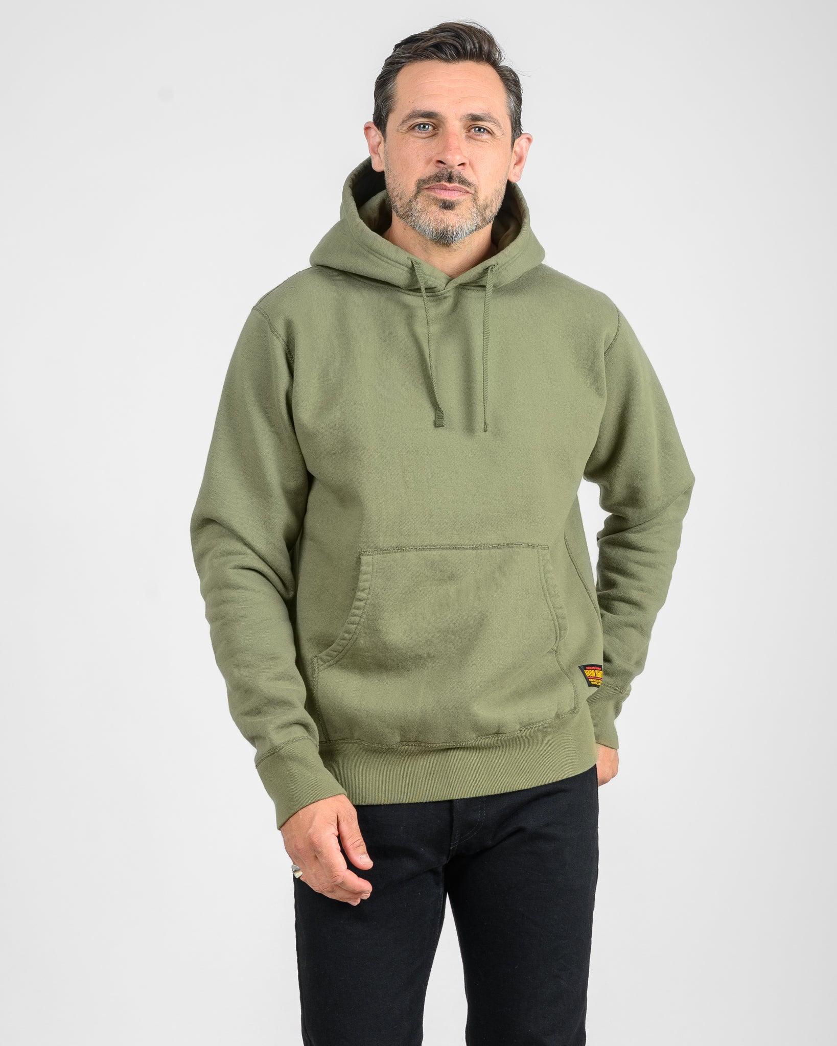 IHSW-49-OLV 14oz Ultra Heavyweight Loopwheel Cotton Hoodie - Olive - 2