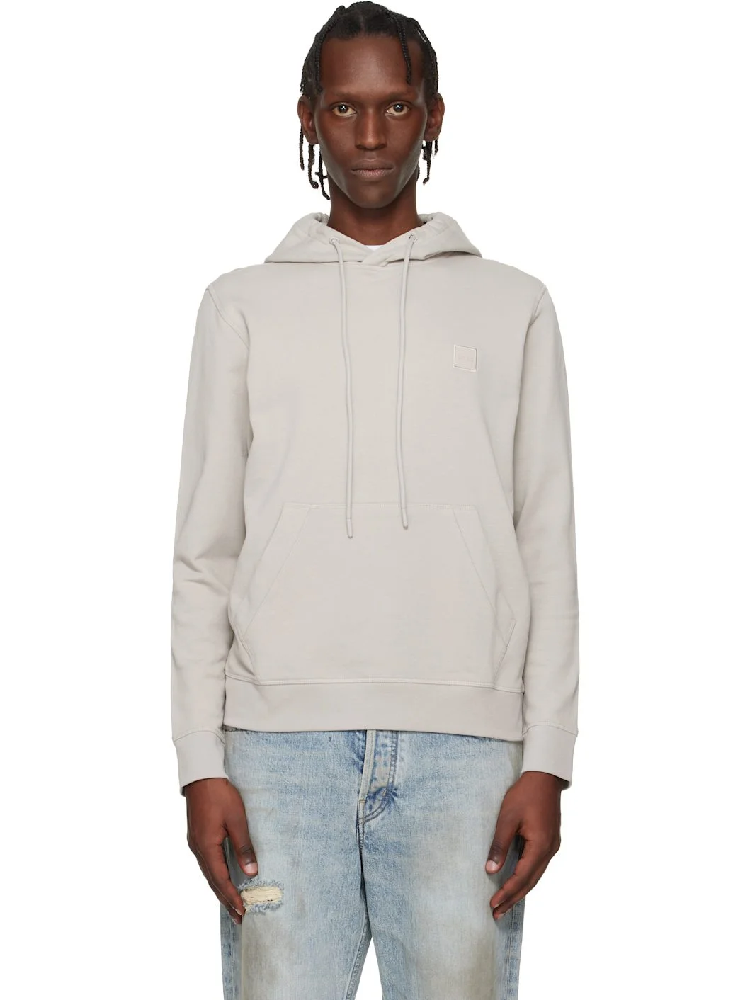 Gray Logo Patch Cotton-Terry Hoodie - 1