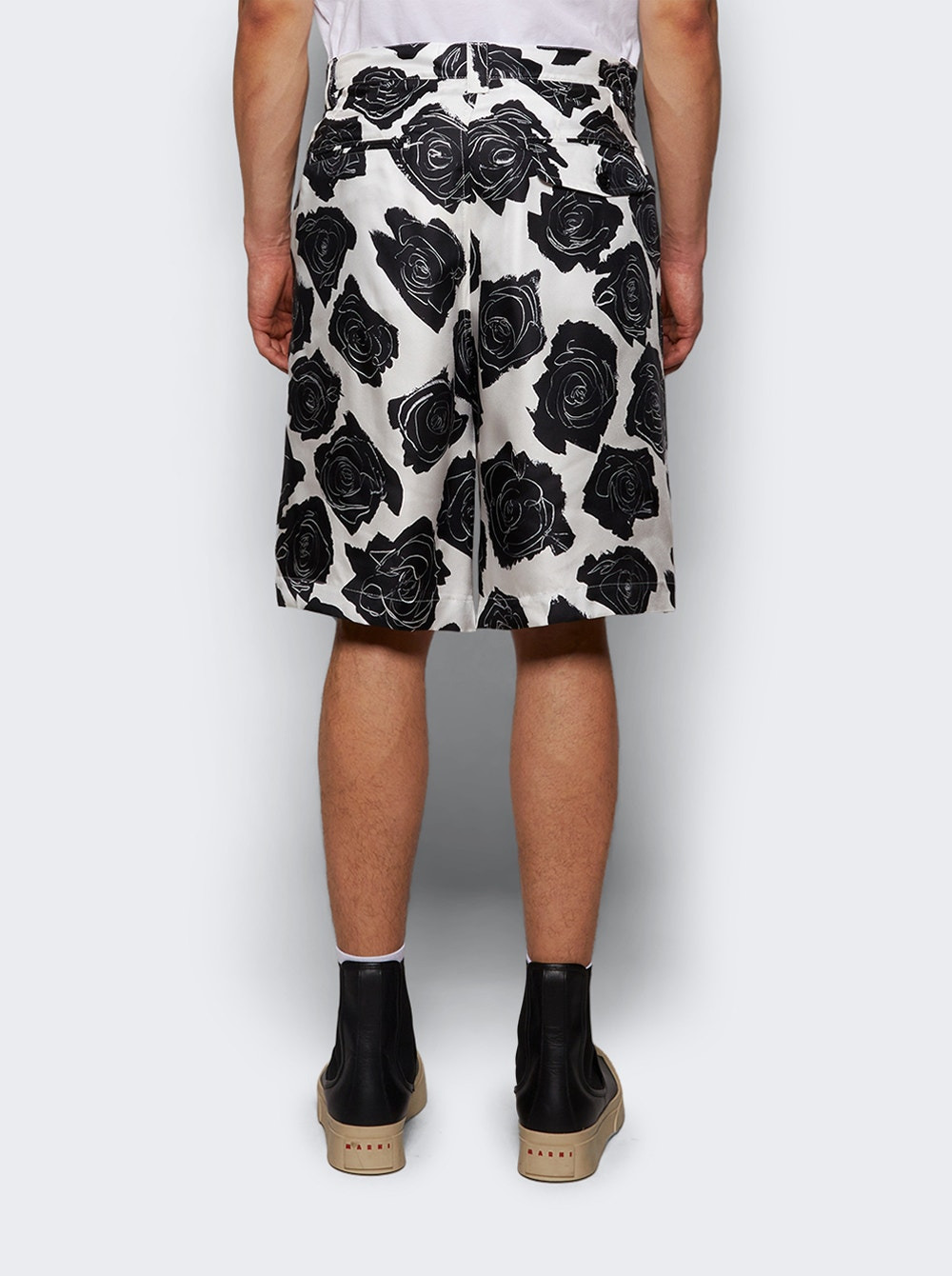 Silk Shorts Lily White And Black Flowers - 4