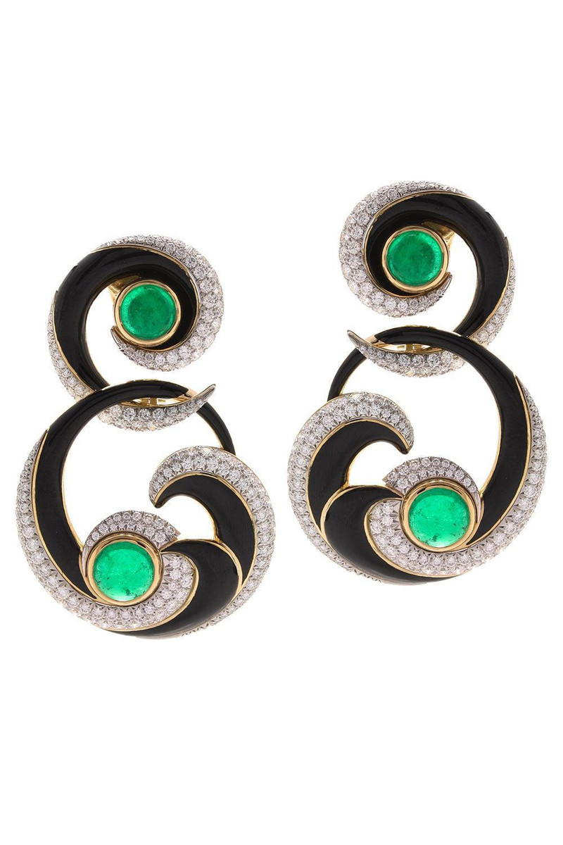 Emerald Black Great Waves Earrings 1