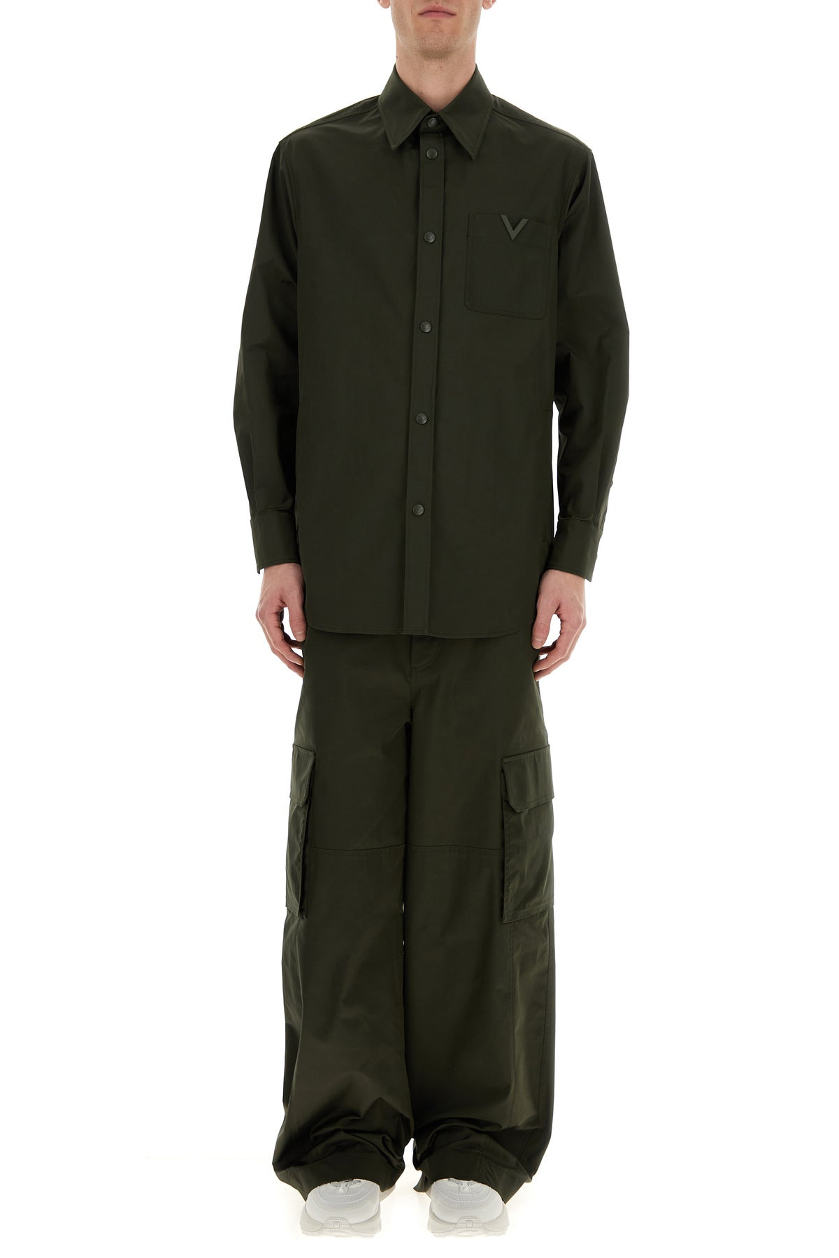 Olive green stretch polyester shirt - 6