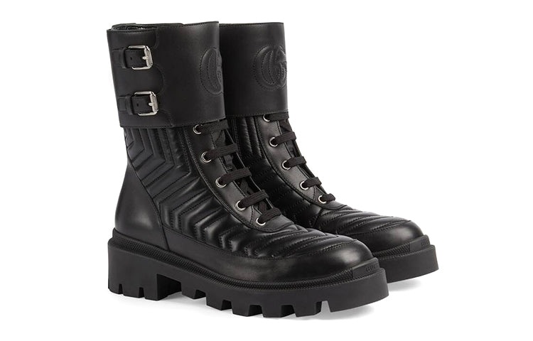 (WMNS) Gucci Frances Interlocking G Combat Boots 'Black' 628855-DH7A0-1000 - 3