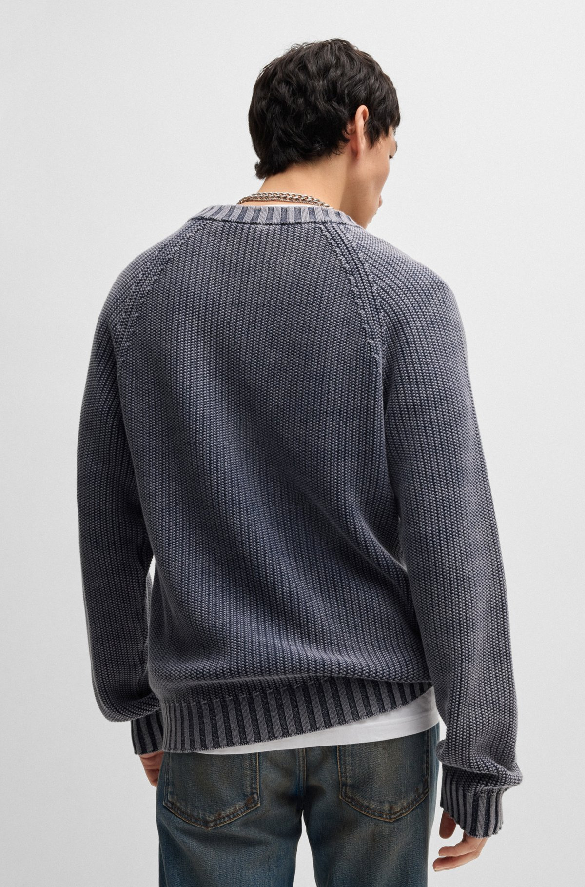 RIB-KNIT COTTON SWEATER WITH HAPPY HUGO LOGO BADGE - 5