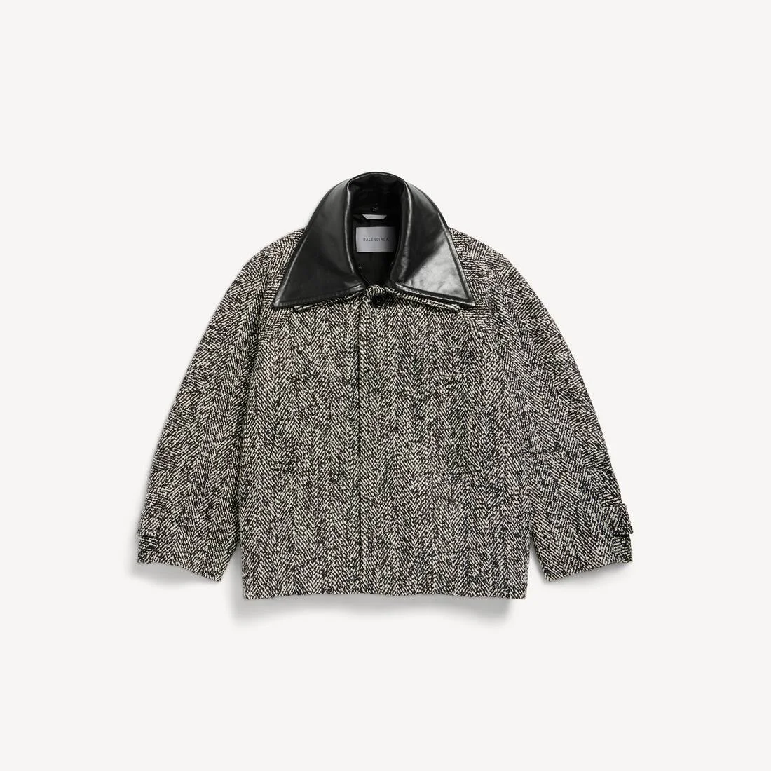 Men's Short Large Cocoon Coat in Black/white - 1
