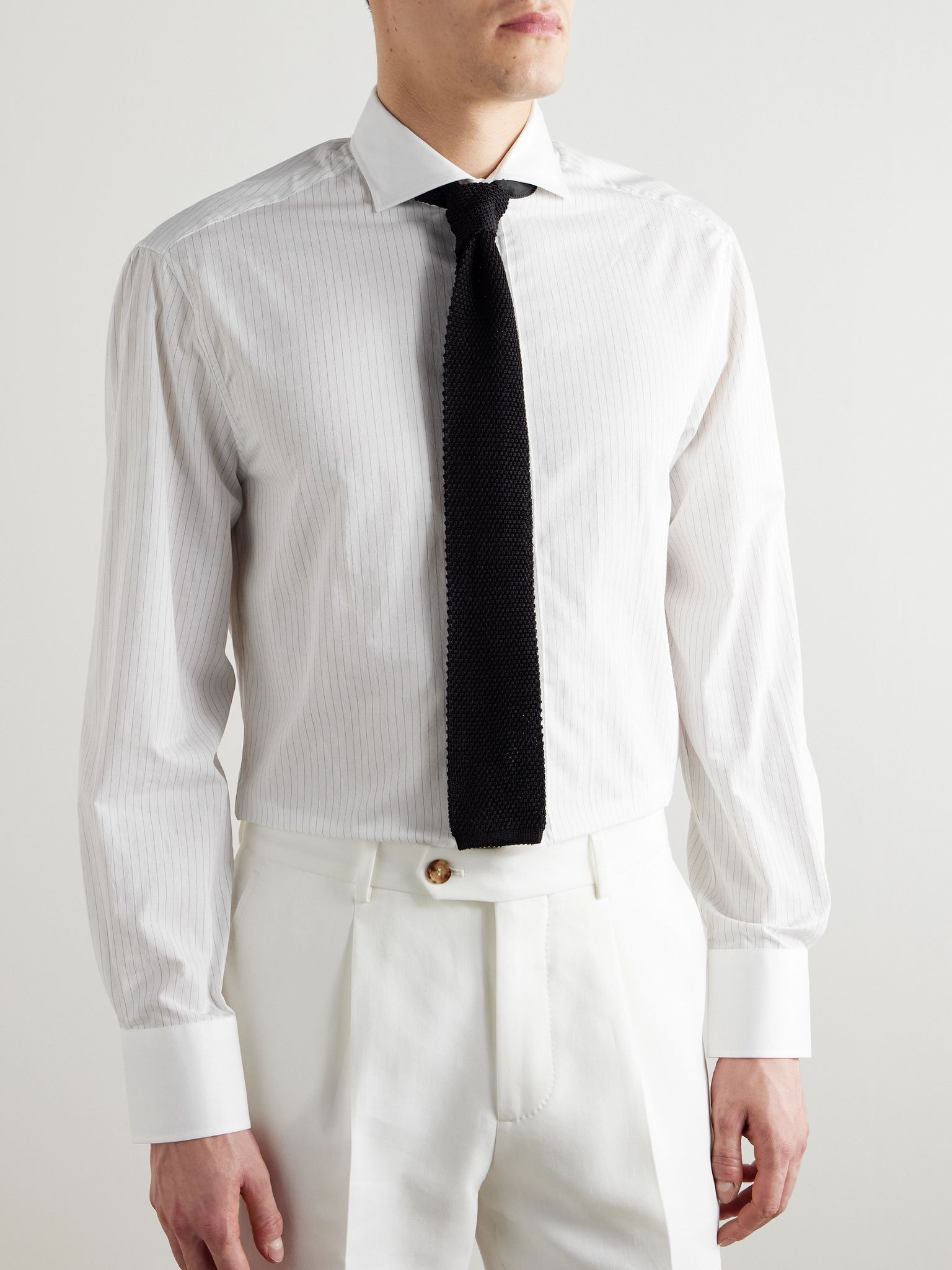 Cutaway-Collar Pinstriped Cotton Shirt White - 2