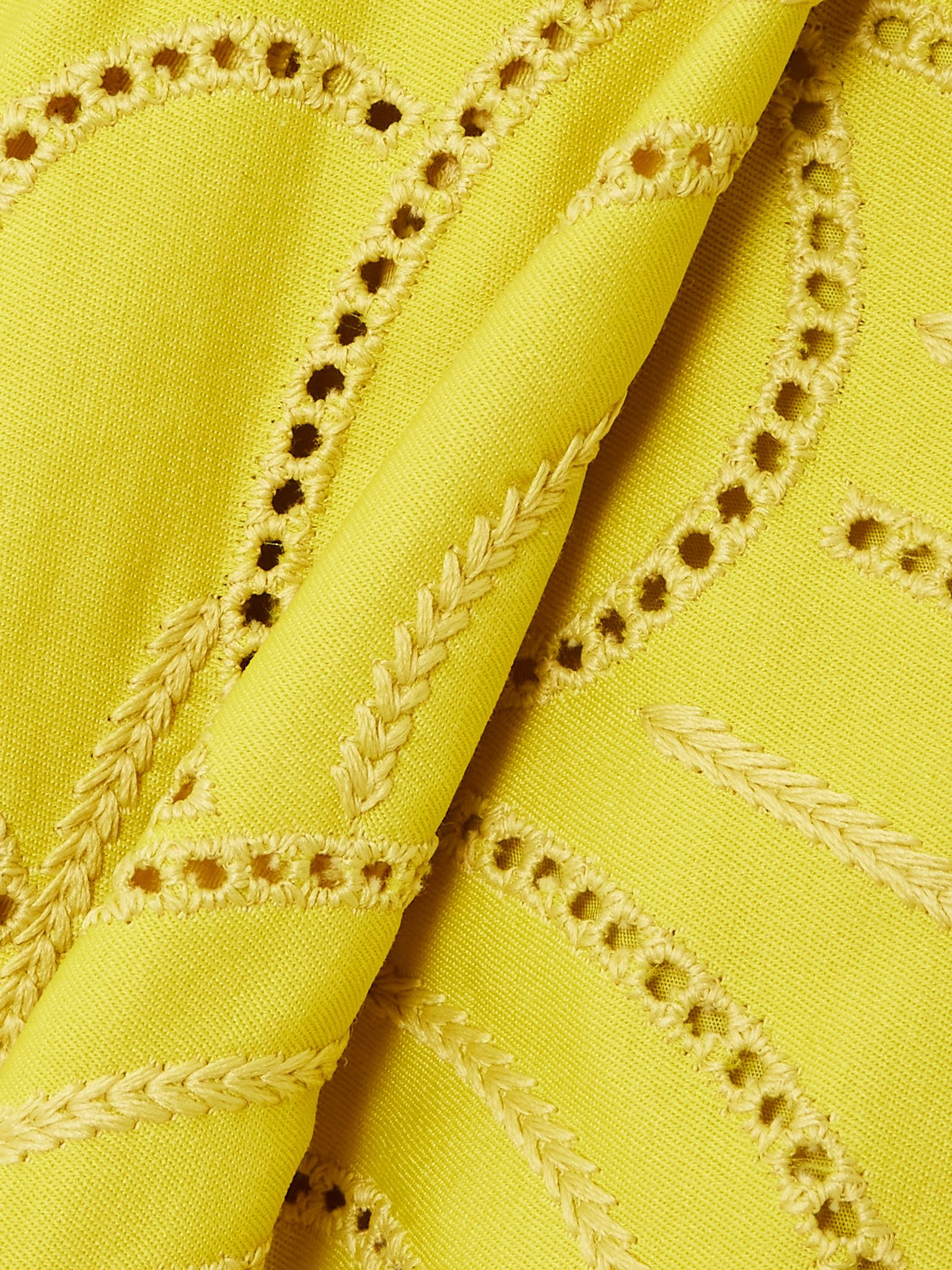 Belted pleated embroidered cotton-blend twill gown Yellow - 4