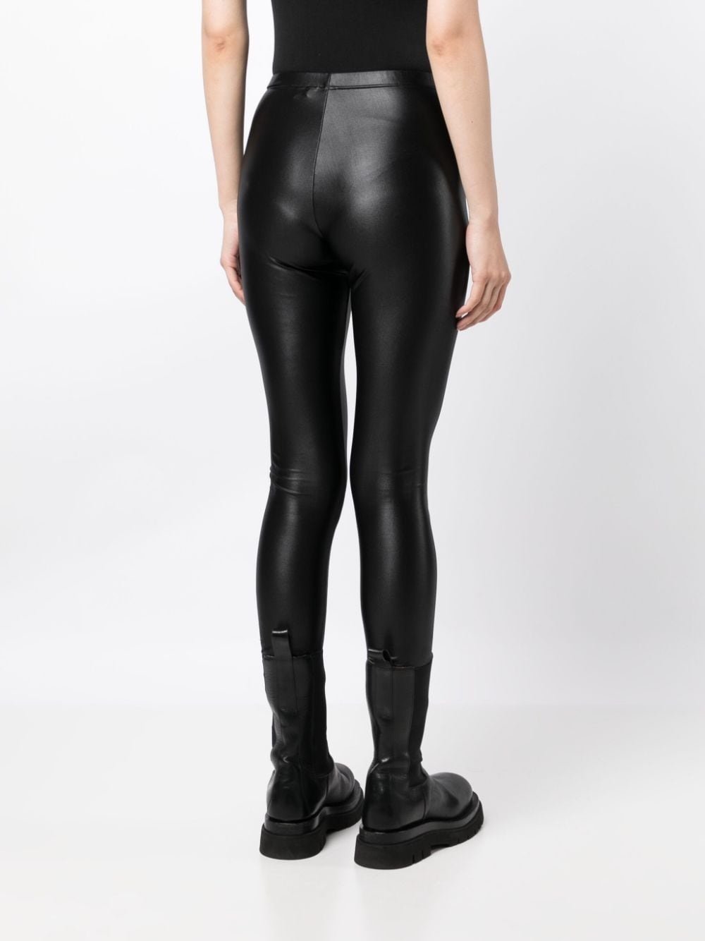 mid-rise glossy-finish leggings - 4