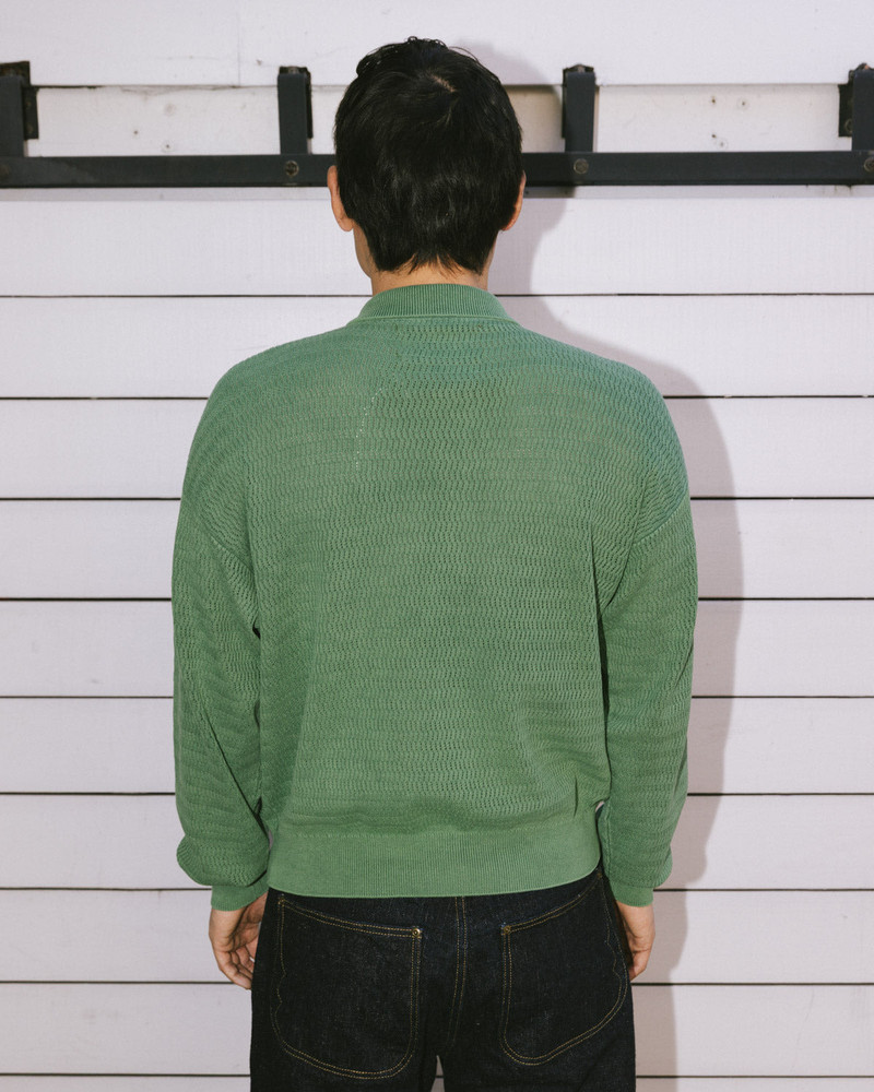 Pigment Dye Long Sleeve Polo Sweater - Green 7