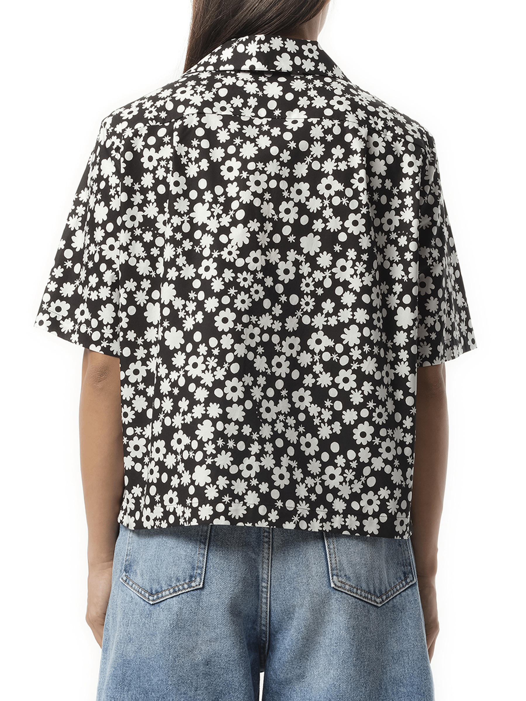 Flower Print Short Sleeve Shirt in Black - 6