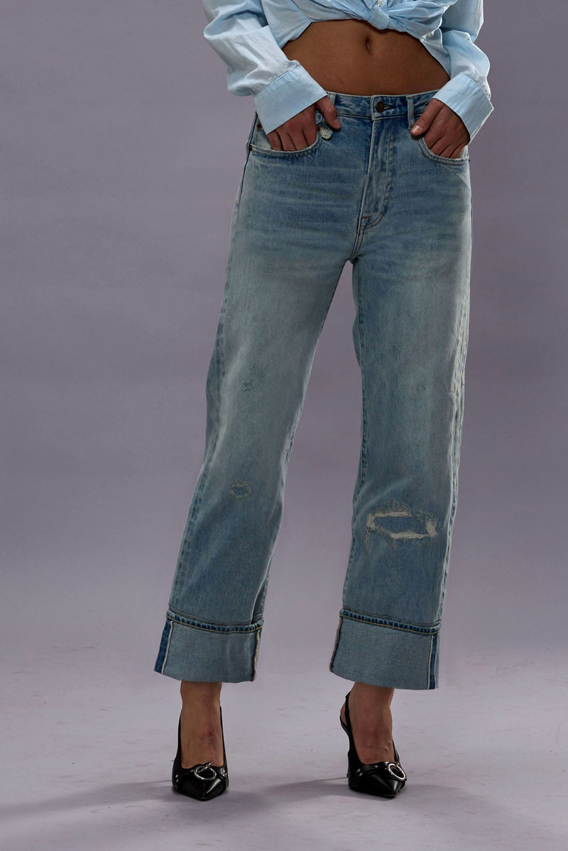 Cuffed X-BF는 저층 똑바른 다리 청바지 빛 denim를 비난했습니다 1
