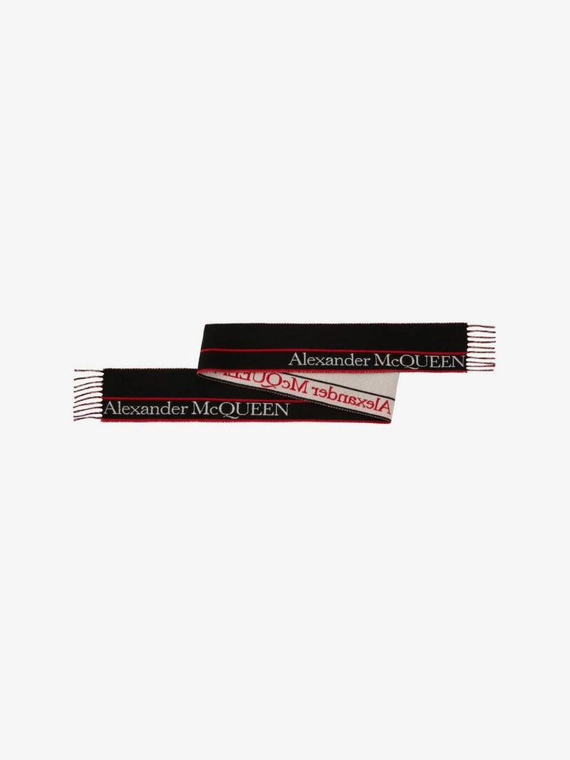 Alexander McQueen Alexander Mcqueen Selvedge Ribbon Scarf in Black/red outlook