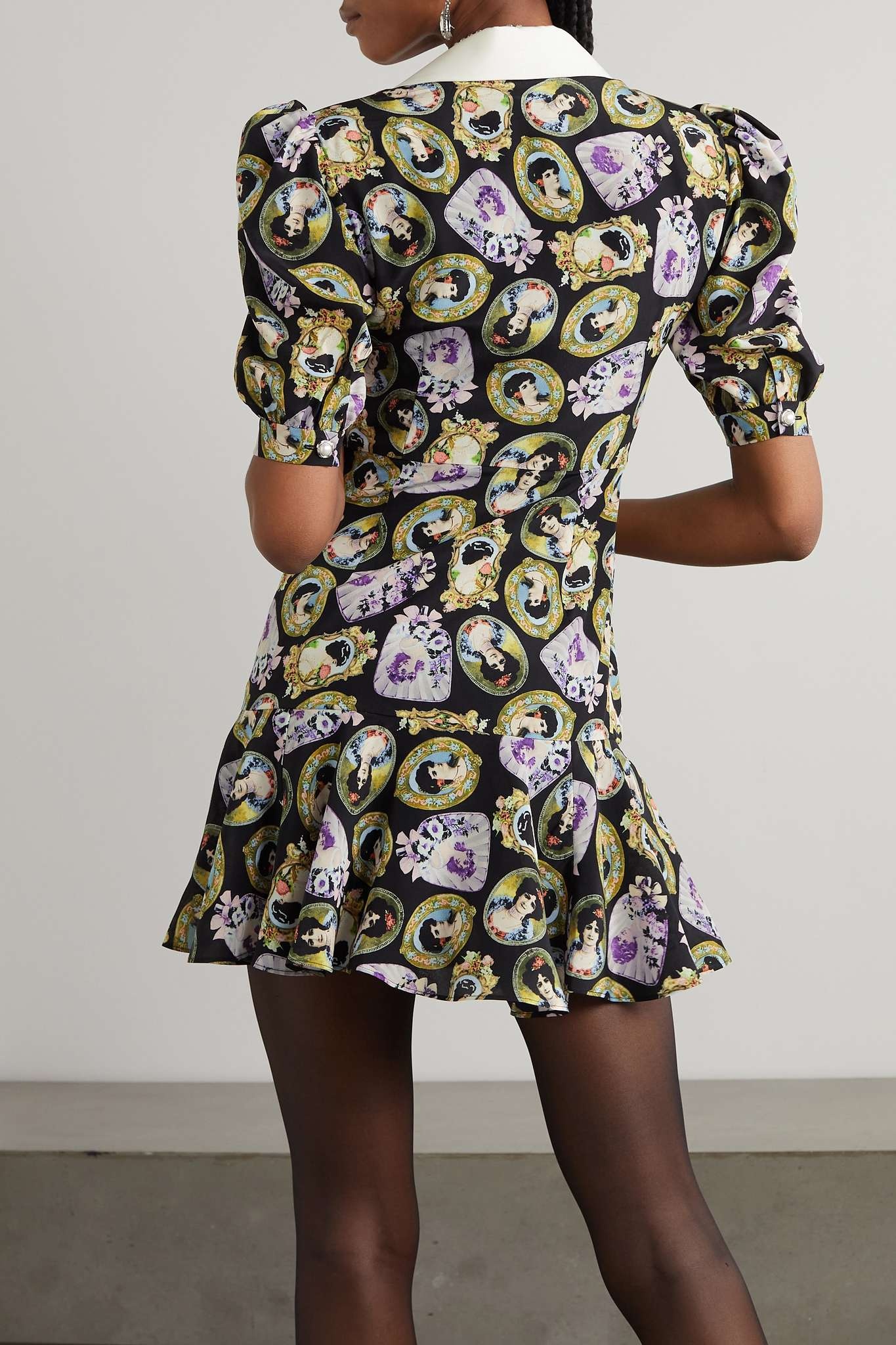 Bow-embellished printed silk mini dress - 3