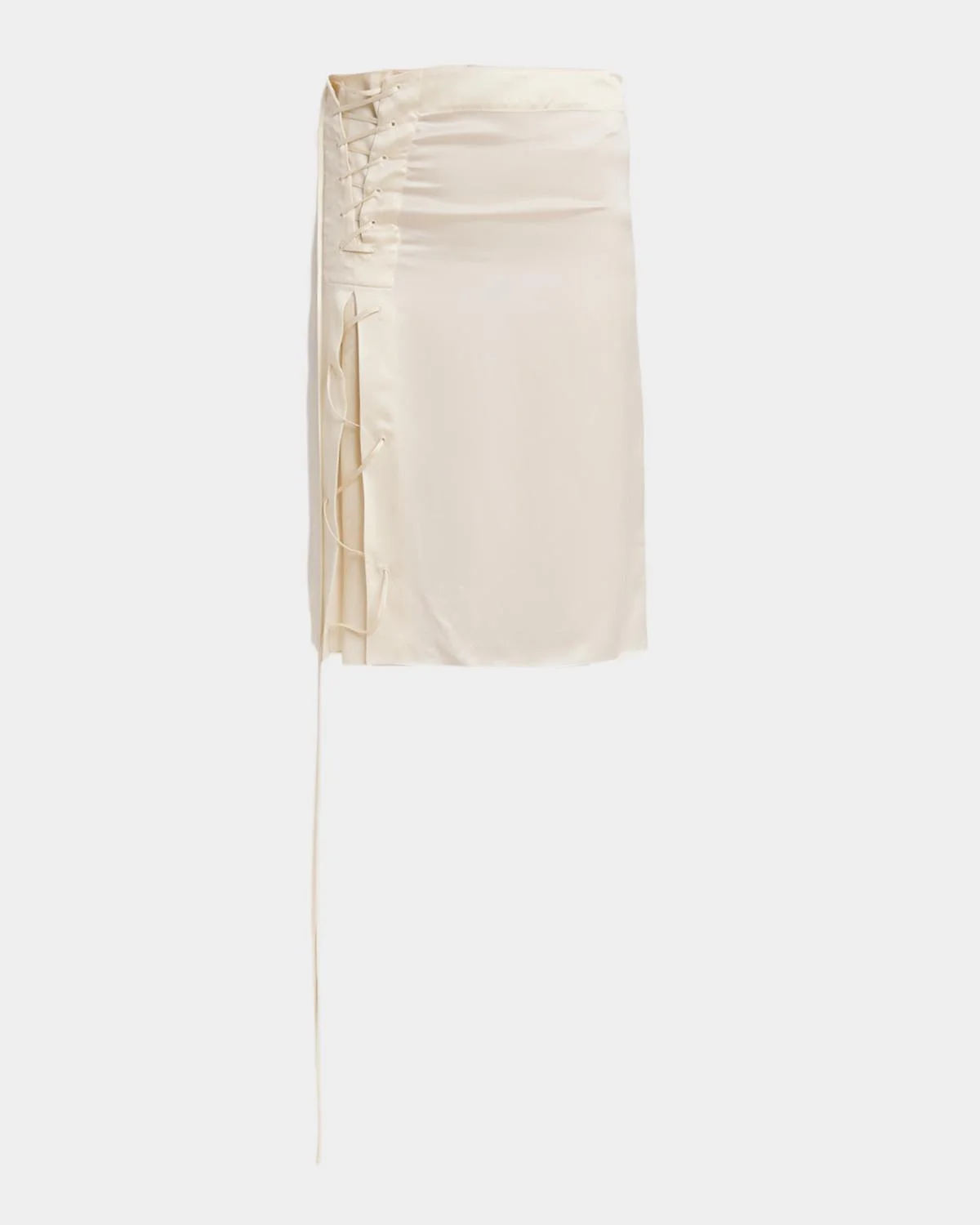 Lace-Up Satin Knee-Length Skirt - 1