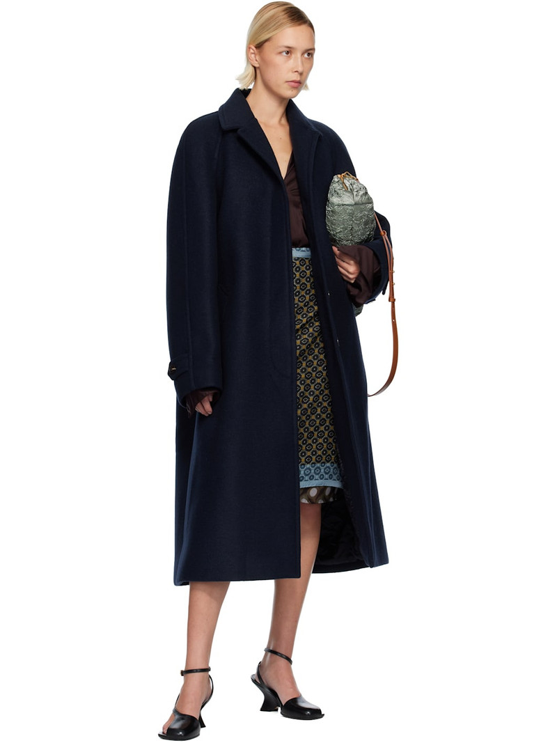 Dries Van Noten Navy Notched Lapel Coat outlook