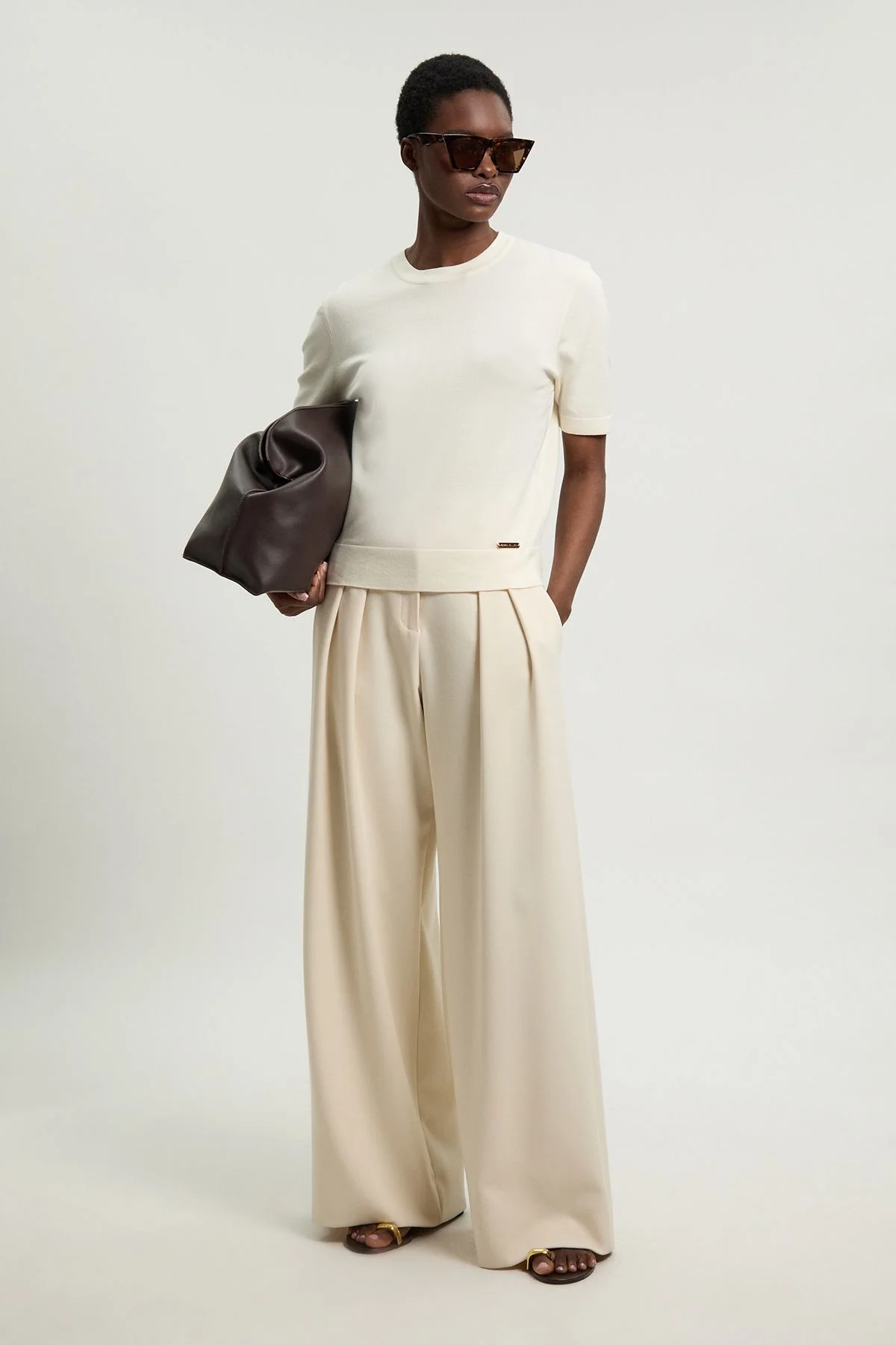 Viscose Blend Knit Crew Neck Short Sleeve Top - 1