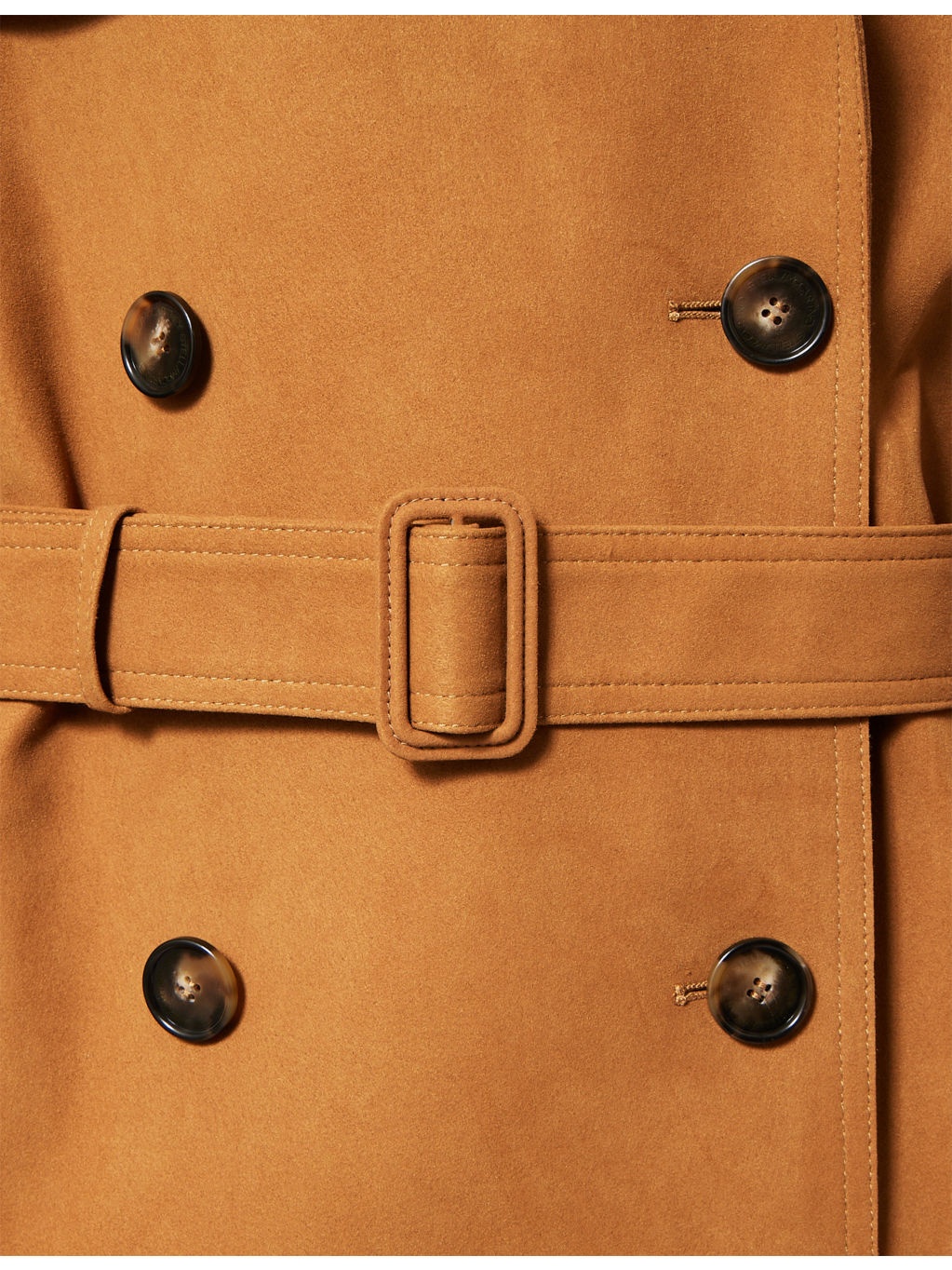 Double-Breasted Belted Suede Trench Coat - 6