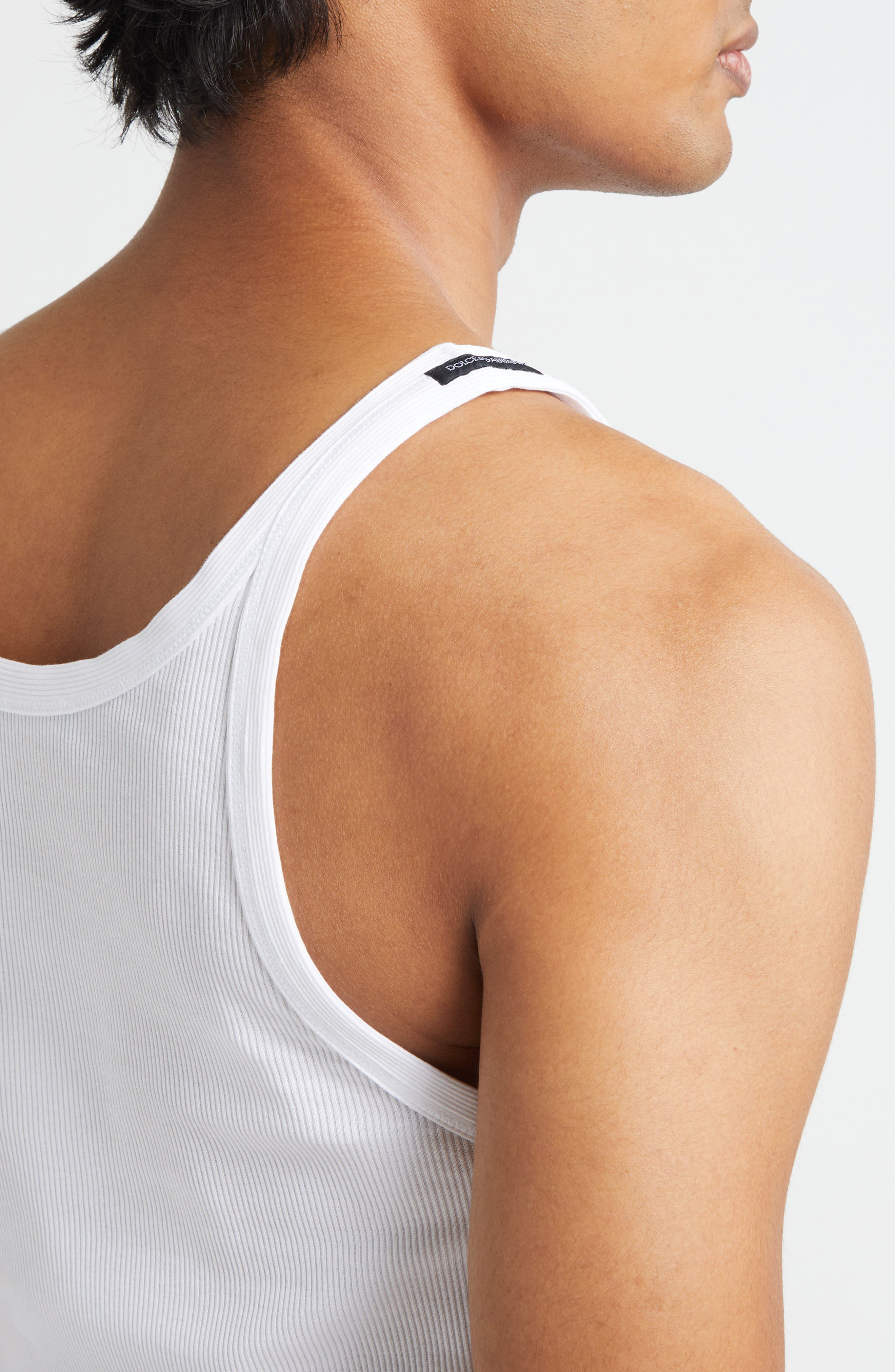 Dolce&Gabbana Embroidered Logo Rib Tank in W0800 Bianco Ottico at Nordstrom - 4