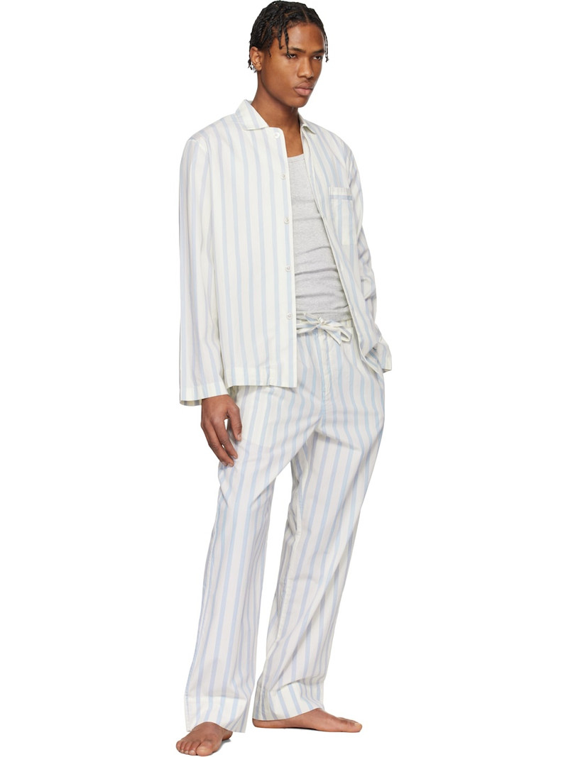 TEKLA Blue & Off-White Poplin Long-Sleeved Pyjama Shirt outlook