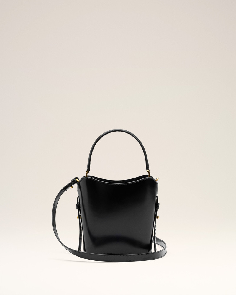BLACK LEATHER MINI PARIS PARIS BUCKET BAG 4