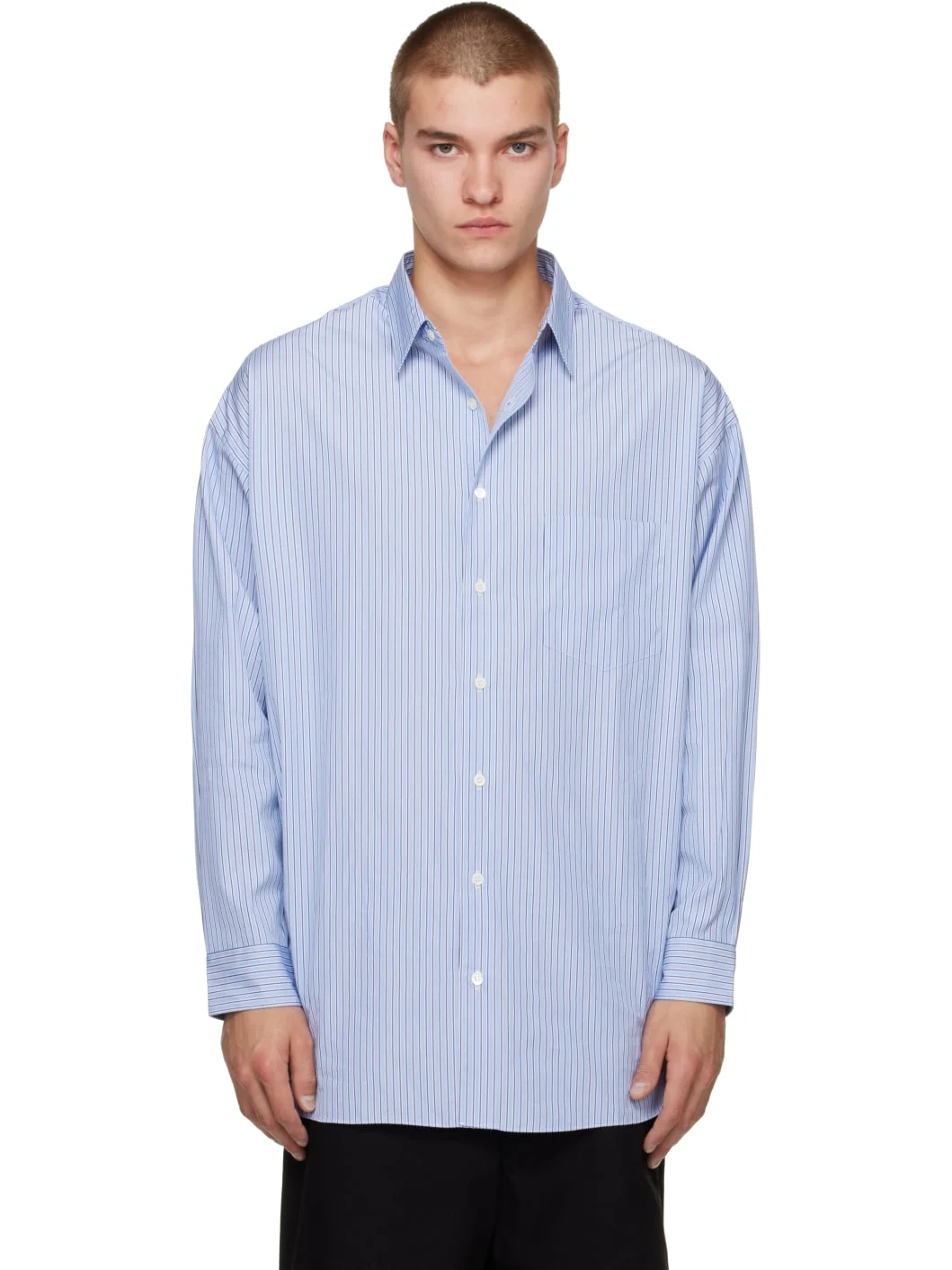 Blue Cotton Stripe Shirt - 1