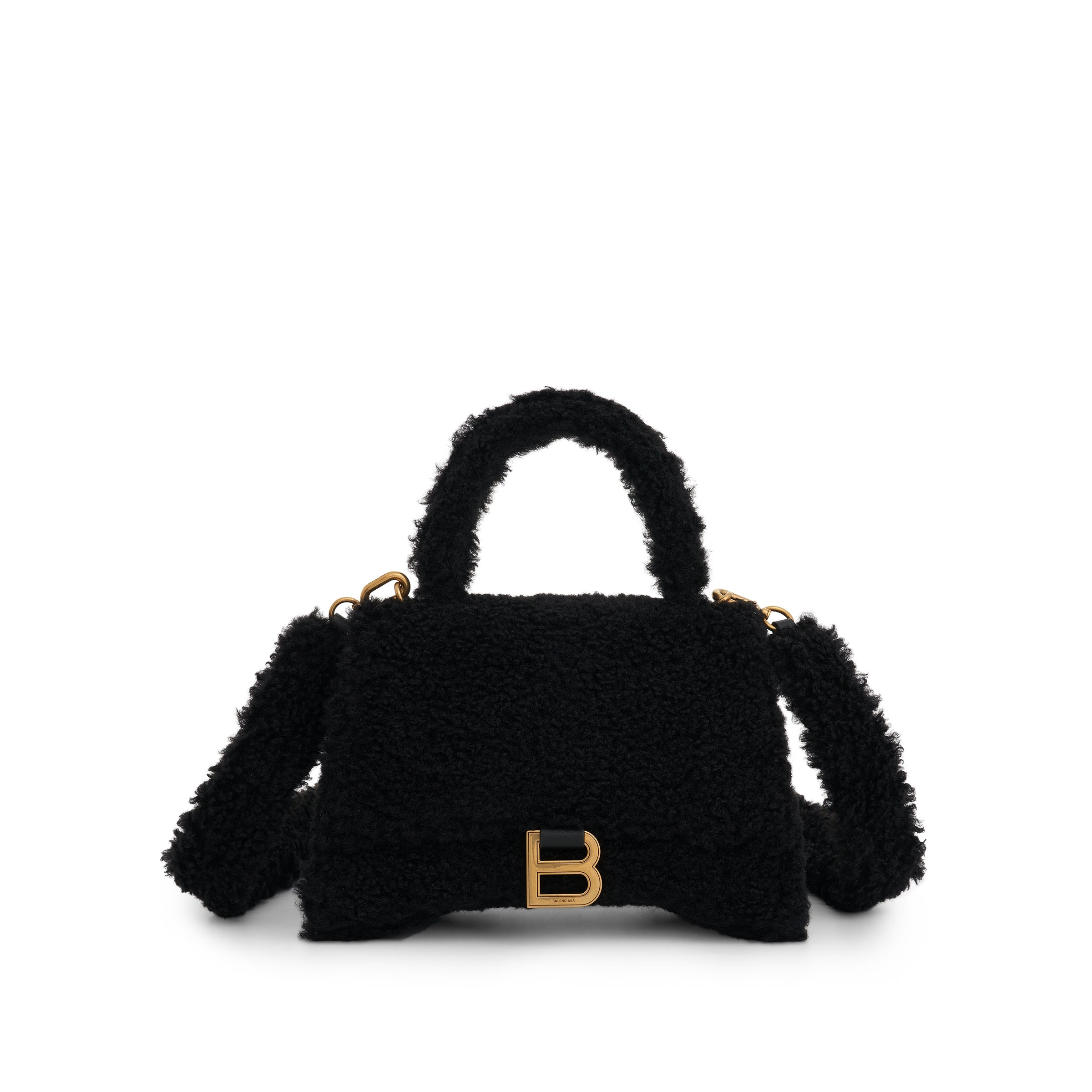 Furry Hourglass Small Handbag in Black - 5
