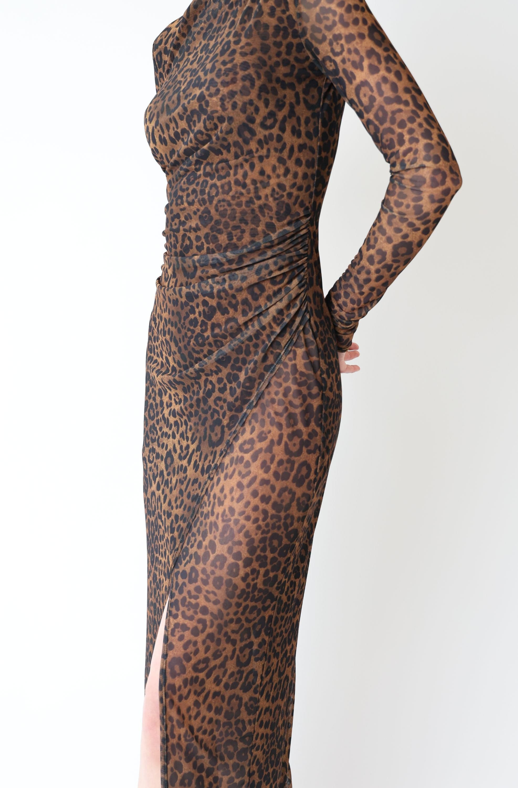 Printed Mesh Mesh Draped Midi Dress - 4