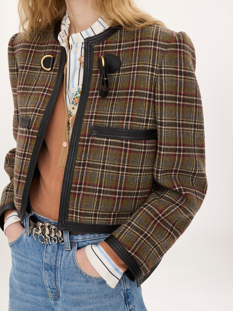 COLLARLESS CROPPED BOXY JACKET IN CHECK WOOL 6