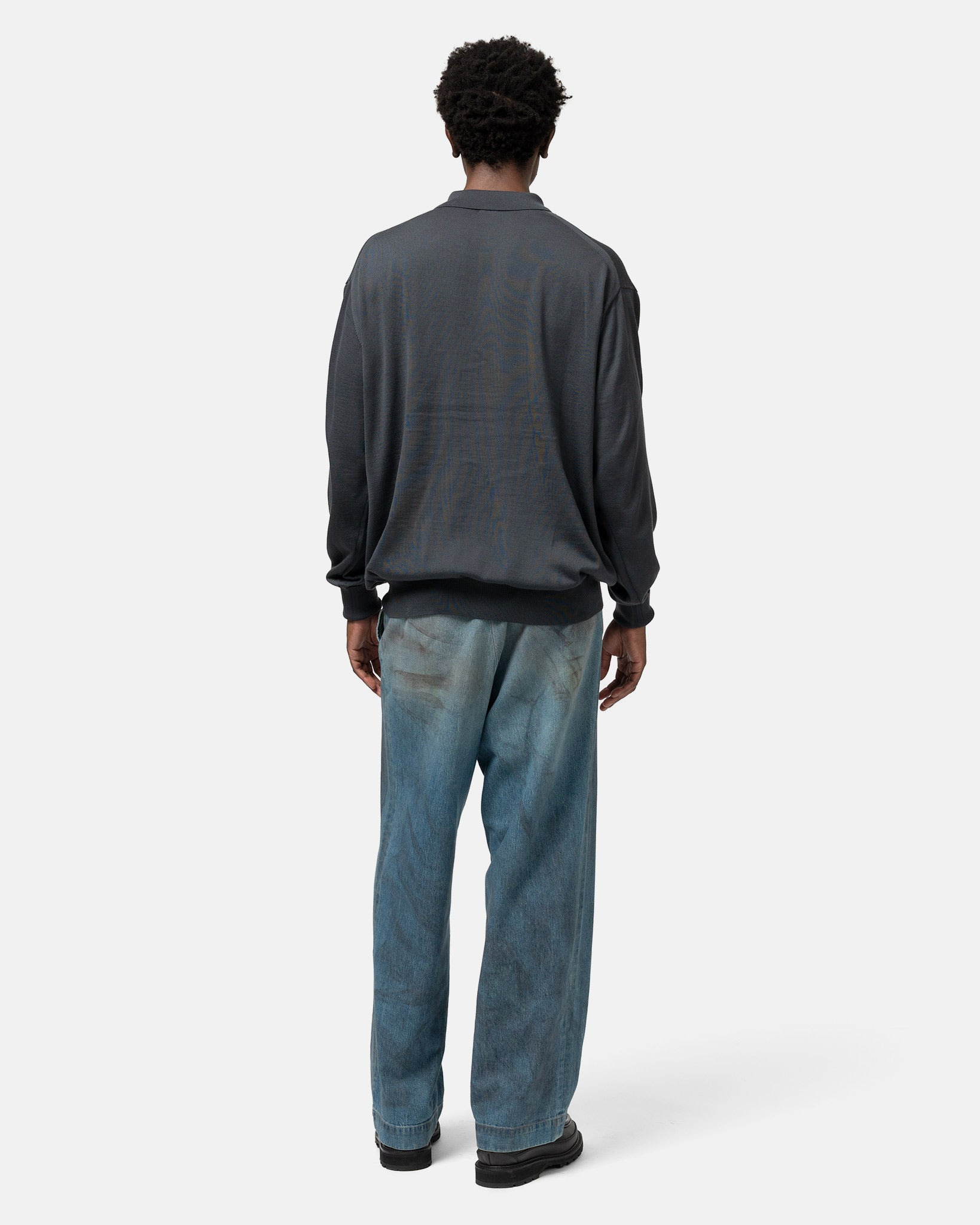 Wool Knit L/S Polo Shirts Gray - 3
